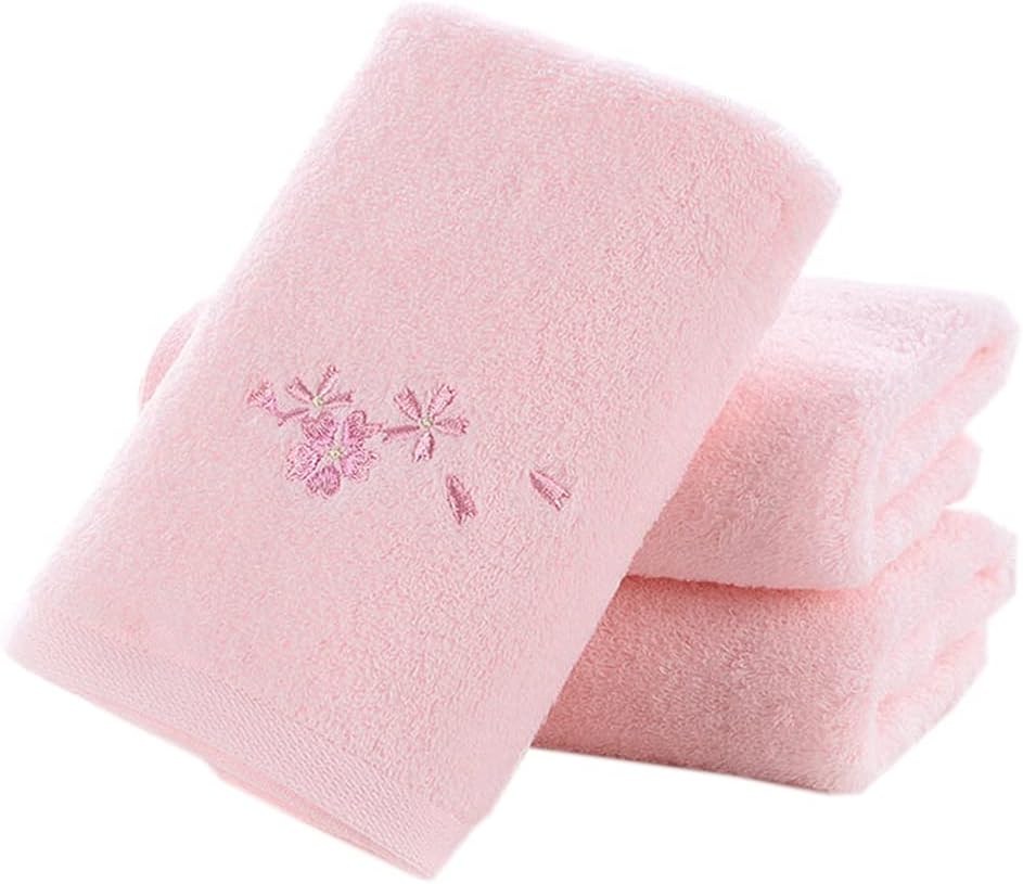 Pidada Hand Towel Set of 3 Embroidered Floral Pattern 100% Cotton Soft Absorbent Decorative Towel for Bathroom (Pink)