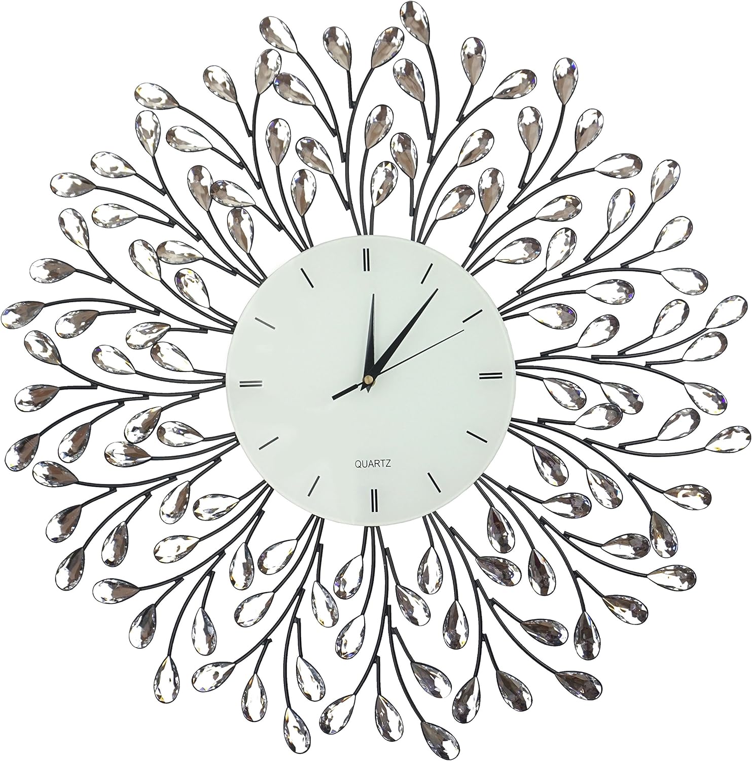 Lulu Decor, 25 Vine Decorative Metal Wall Clock, White Glass Lines Dial 9.5, Crystal Accent Clock Living Room & Bed Room