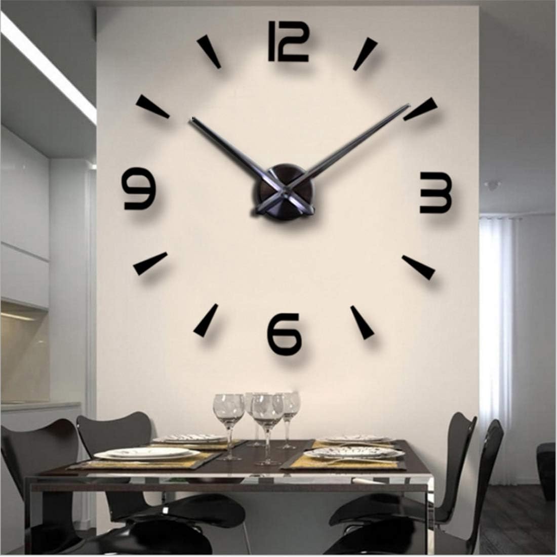 3D DIY Wall Clock Creative Design Mirror Surface Wall Decorative Sticker Watches (Black)