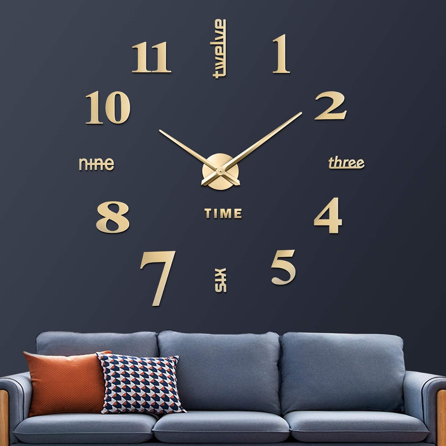 VREAONE Frameless DIY Wall Clock,Large Modern 3D Mirror Wall Clock Decor Sticker DIY Clock kit for Home Living Room Bedroom Office Wall Decorations(Gold)