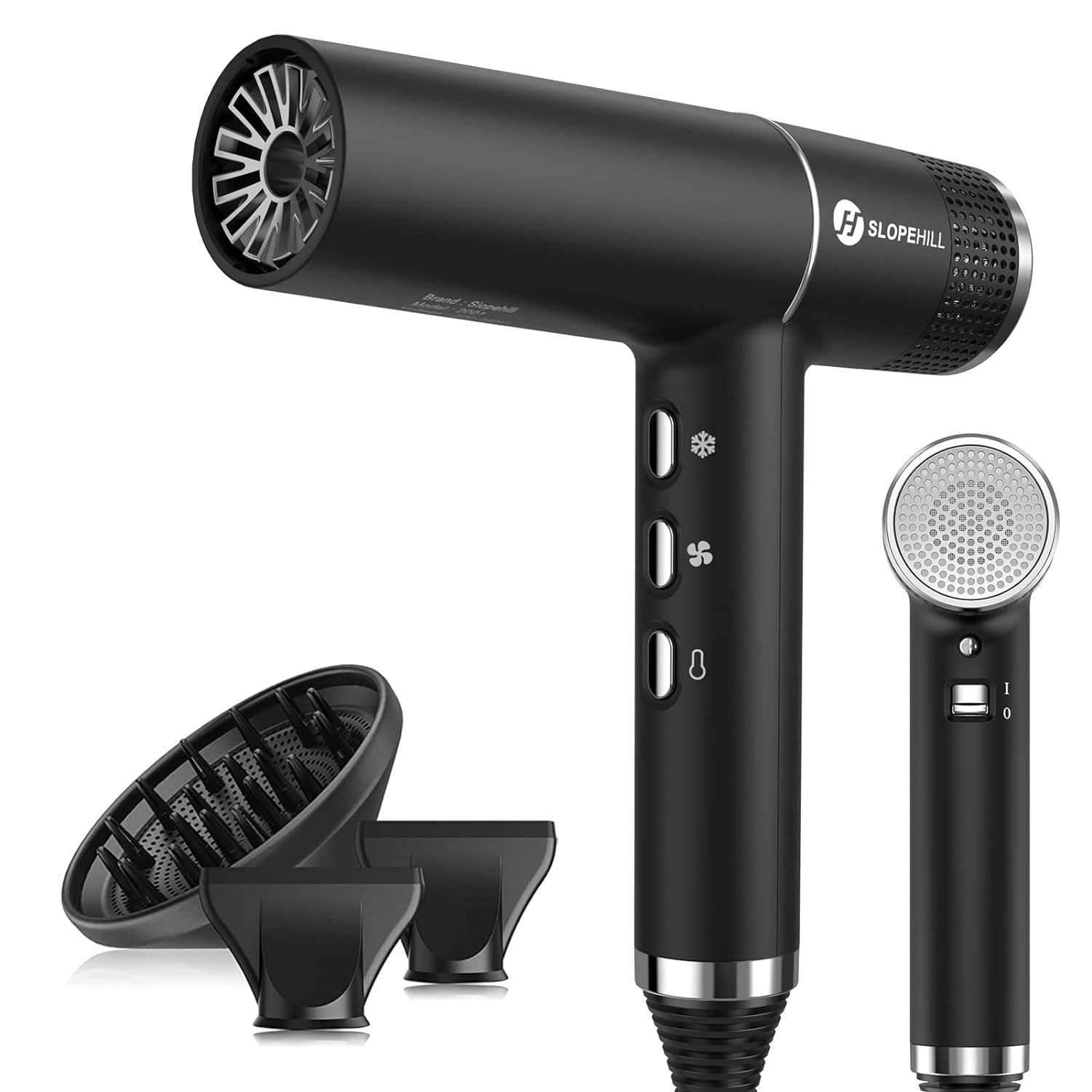 Slopehill Hair Dryer with Unique Brushless Motor | Intelligent Fault Diagnosis | Innovative Microfilter | Oxy Active Technology | Led Display (Black)