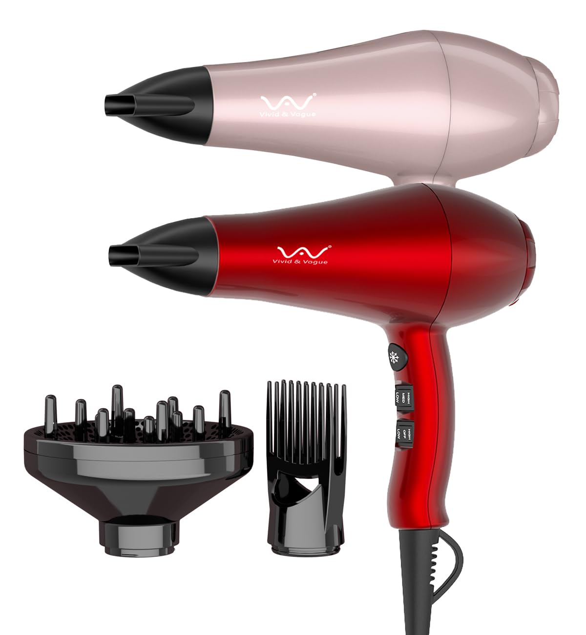 VAV 1875W Powerful Negative Ions Hair Dryer Ceramic Professional Far Infrared Blow Dryer 2 Speeds 3 Heating Settings With Diffuser Concentrator & CombPink Stock