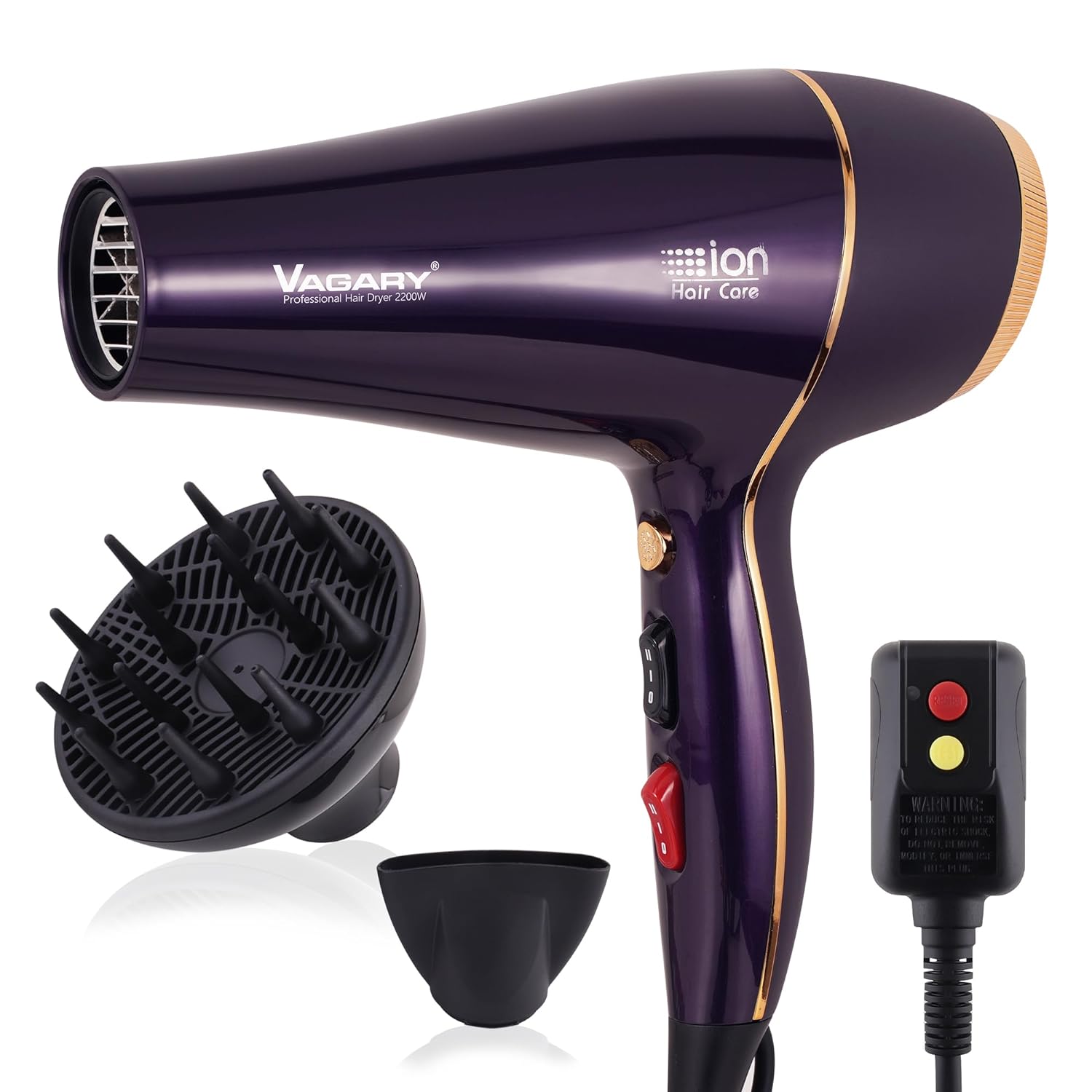 Professional Salon Hair Dryer, 2200 Watt AC Motor, 8.2 Ft Power Cord, Ceramic Material, 2 Temperature and 2 Speed Settings, Diffuser and Concentrator, Portable Design