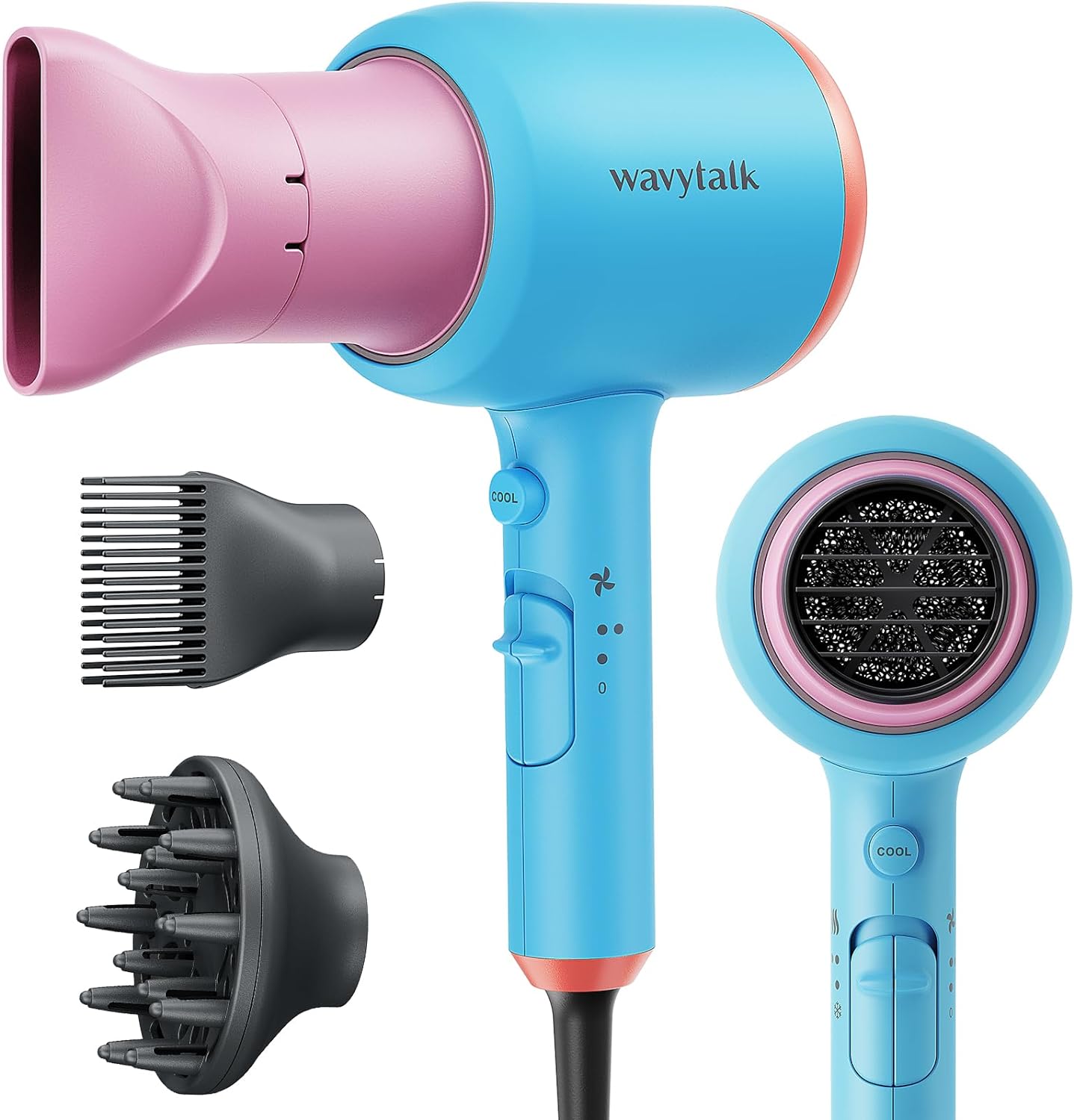 Wavytalk Hair Dryer Blow Dryer with Diffuser Nozzle Comb and Concentrator Negative Ions Fast Drying Light and Quiet with Ceramic Technology Professional 1875 Watt for All Hair Types Poppa Color