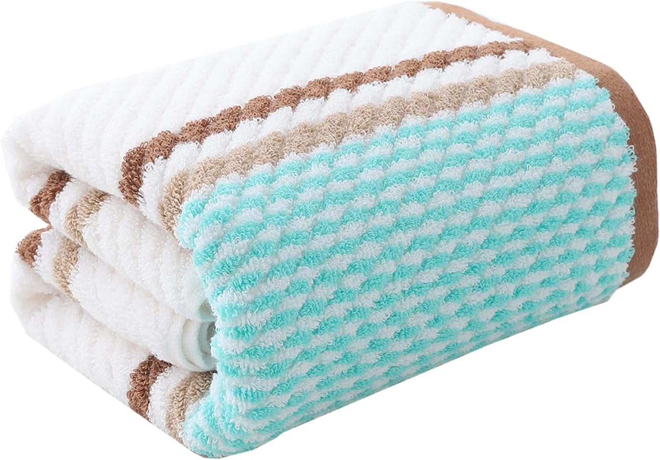 Pidada Bath Towel Striped Pattern 100% Cotton Soft Absorbent Decorative Towel for Bathroom 27.6 x 55 Inch (Brown)