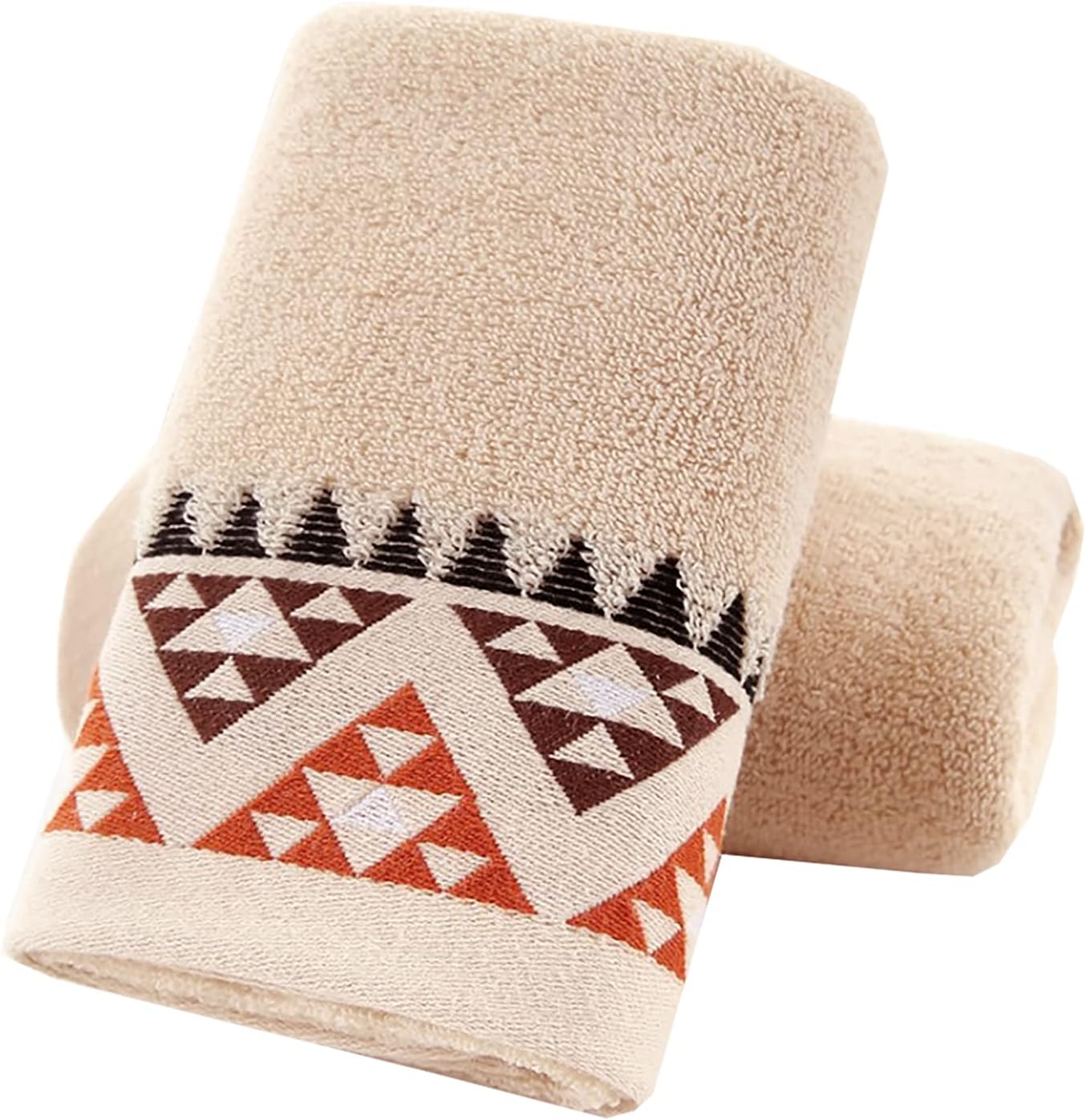 Pidada Hand Towels Set of 2 Indian Geometric Pattern 100% Cotton Soft Decorative Towel for Bathroom 13.4 x 29.5 Inch (Brown)