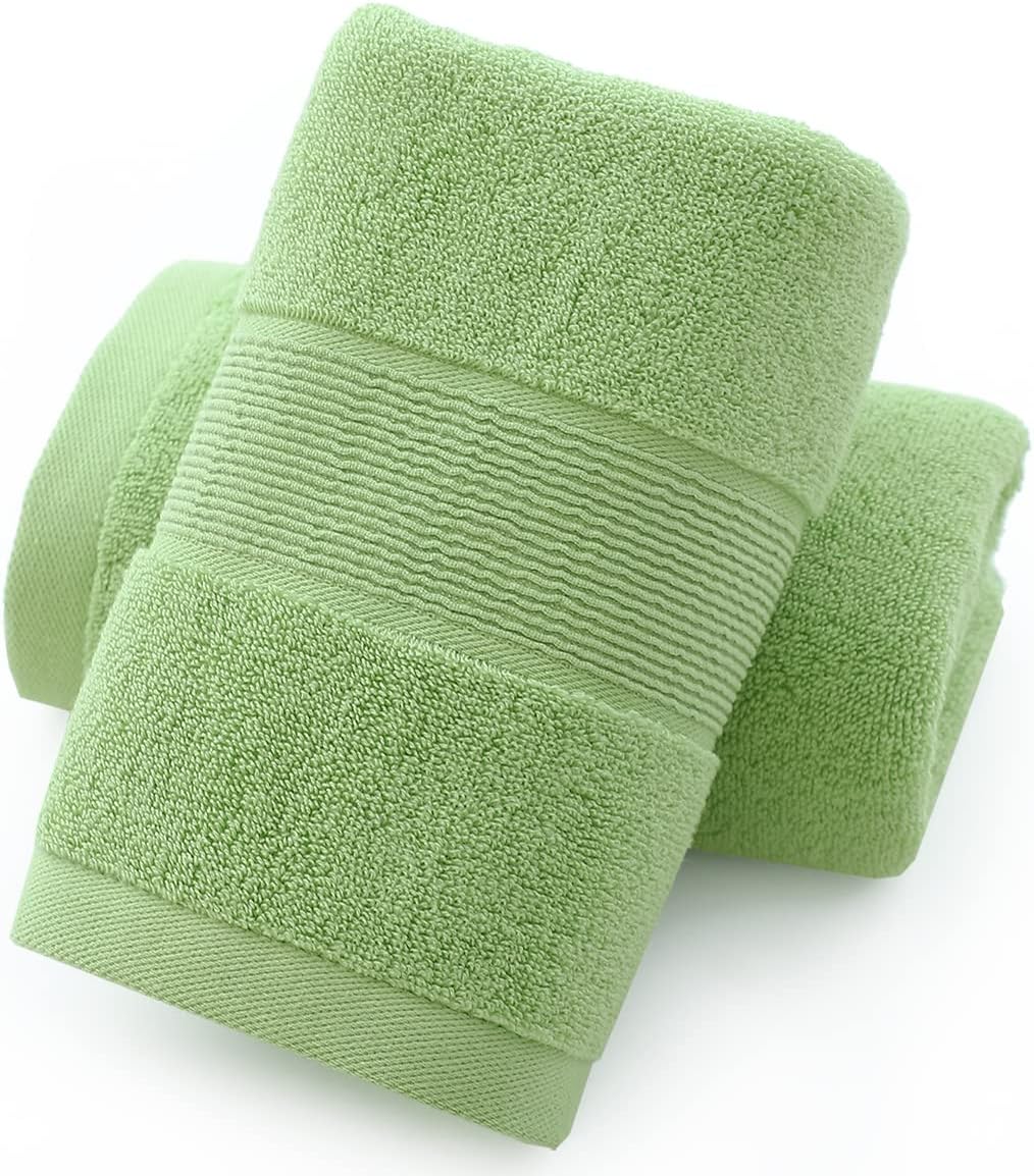 Pidada Hand Towels Set of 2 100% Cotton Absorbent Soft Towel for Bathroom 13.8 x 29.5 Inch (Green)