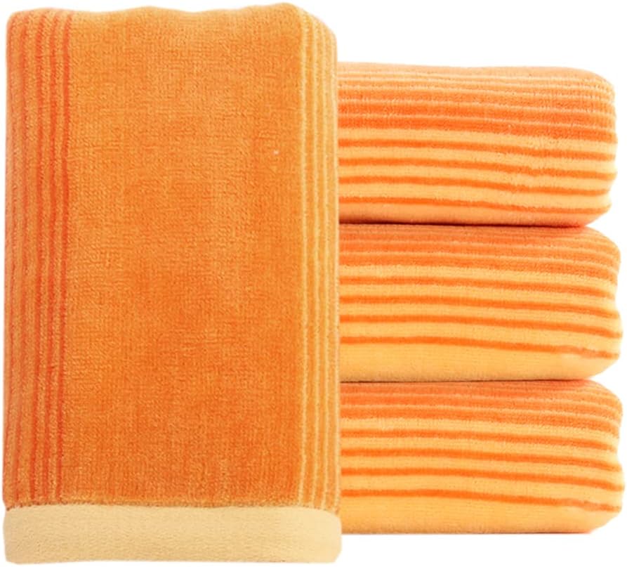 Pidada Hand Towels Set of 4 Striped Pattern 100% Cotton Soft Decorative Towel for Bathroom 13.8 x 29.5 Inch (Orange)