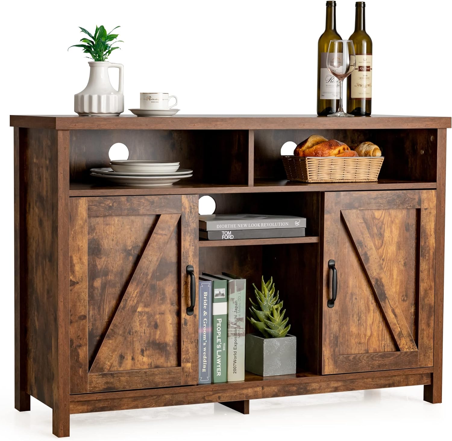 LOKO Buffet Cabinet with Storage, Kitchen Sideboard Storage Cabinet with Removable Wine Rack and Adjustable Shelves, Credenza Storage Cabinet for Home or Office, 45 x 16 x 31.5 inches (Industrial)