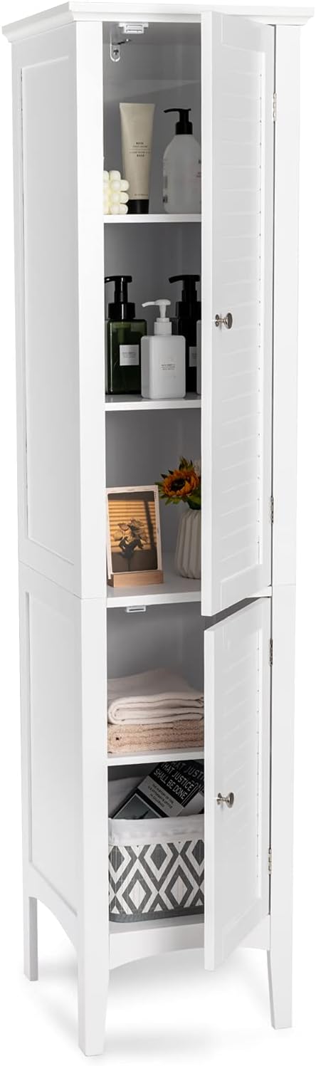 LOKO Tall Bathroom Floor Cabinet, Multifunctional Storage Cabinet with Two Doors, Narrow Slim Pantry Storage Cabinet for Bathroom, Living Room or Kitchen, 14.5 x 14.5 x 63 inches