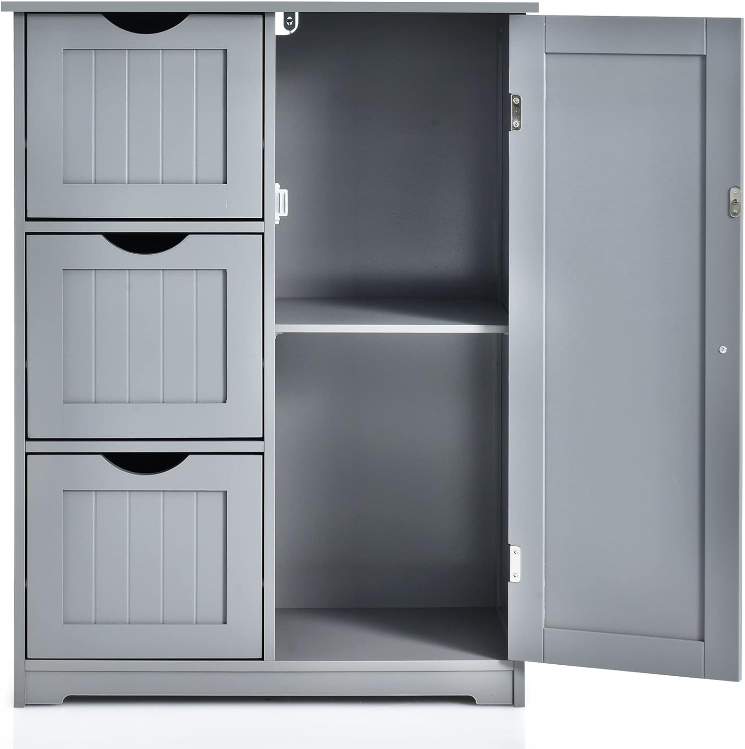 LOKO Bathroom Floor Cabinet, Modern Storage Cabinet with Adjustable Shelf and Three Drawers for Bathroom, Living Room, Kitchen, Dining Room or Entryway, 24 x 12 x 32 inches (Grey)