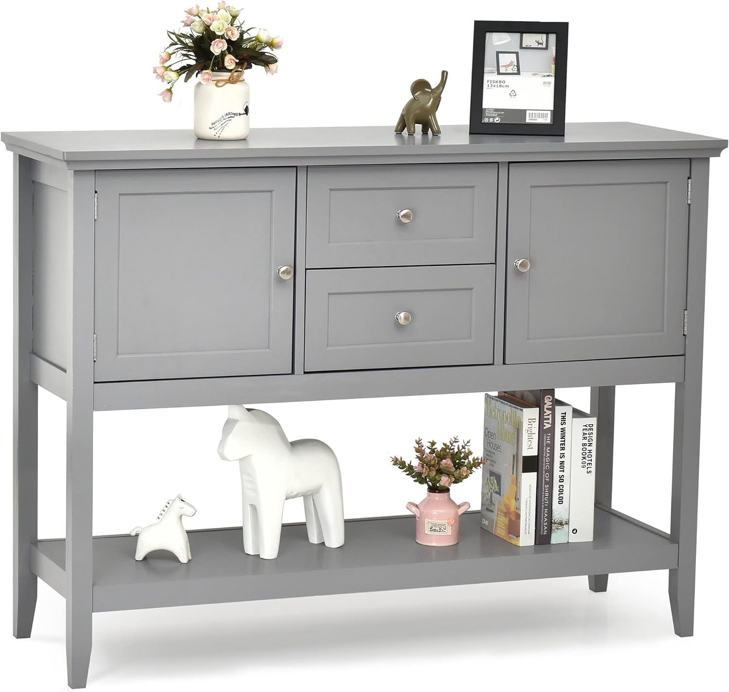 LOKO Buffet Cabinet with Storage, Multifunctional Console Table with Ample Storage Space, Sideboard with Drawers for Kitchen, Dining Room, Living Room or Entryway, 46 x 15 x 34 inches (Grey)