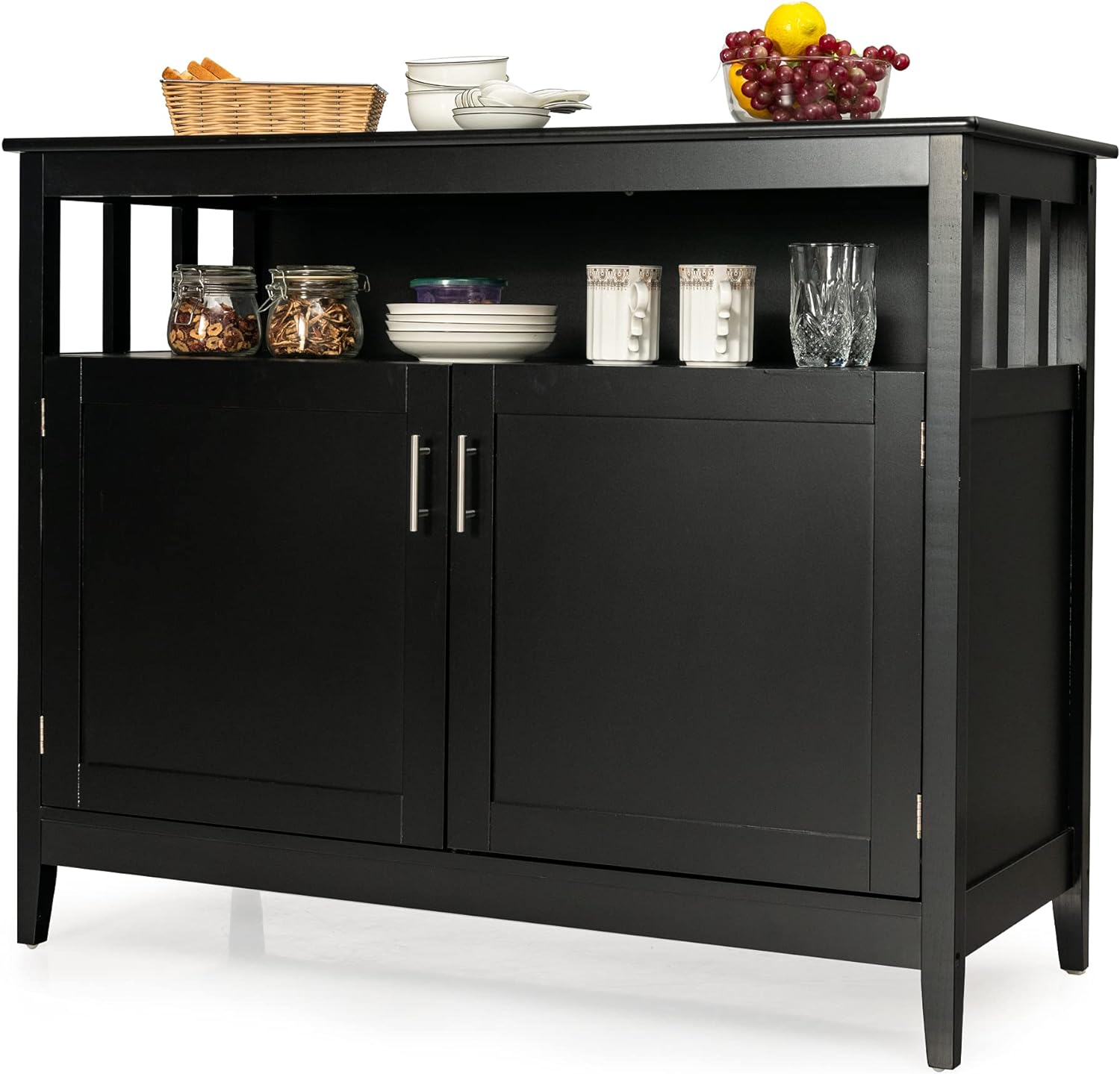 LOKO Buffet Cabinet with Storage, Freestanding Kitchen Cabinet with Adjustable Shelf, Storage Sideboard Console Table, 45 x 20 x 36 inches (Black)