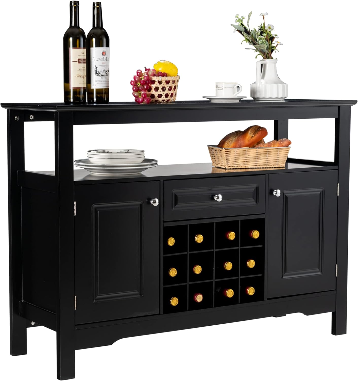 LOKO Bar Cabinet, Buffet Table Midcentury Coffee Bar Cabinet with Removable Wine Rack, Sideboard Cabinet Credenza Storage Cabinet for Kitchen, Dining Room or Living Room