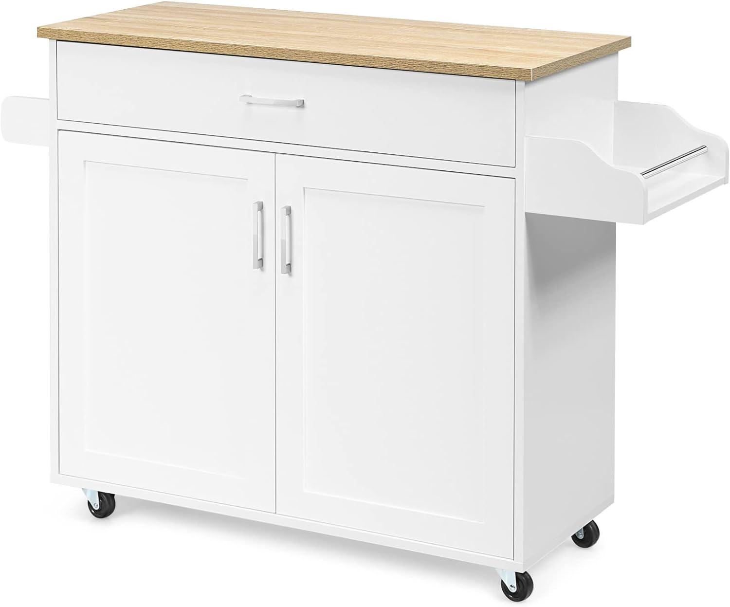 LOKO Kitchen Island Cart with Wheels, Rolling Kitchen Storage Cabinet with Drawer, Towel Rack, Spice Rack and Adjustable Shelf, Kitchen Cart for Kitchen and Dining Room, 45.5 x 16 x 33.5 inches