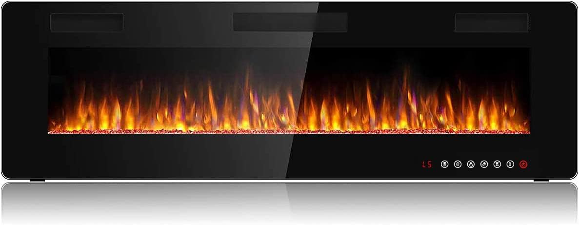 BOSSIN 60 inch Ultra-Thin Silence Linear Electric Fireplace, Recessed Wall Mounted Fireplace, Fit for 2 x 4 and 2 x 6 Stud, 12 Adjustable Flame Color & Speed,Touch Screen Remote Control with 8h Timer