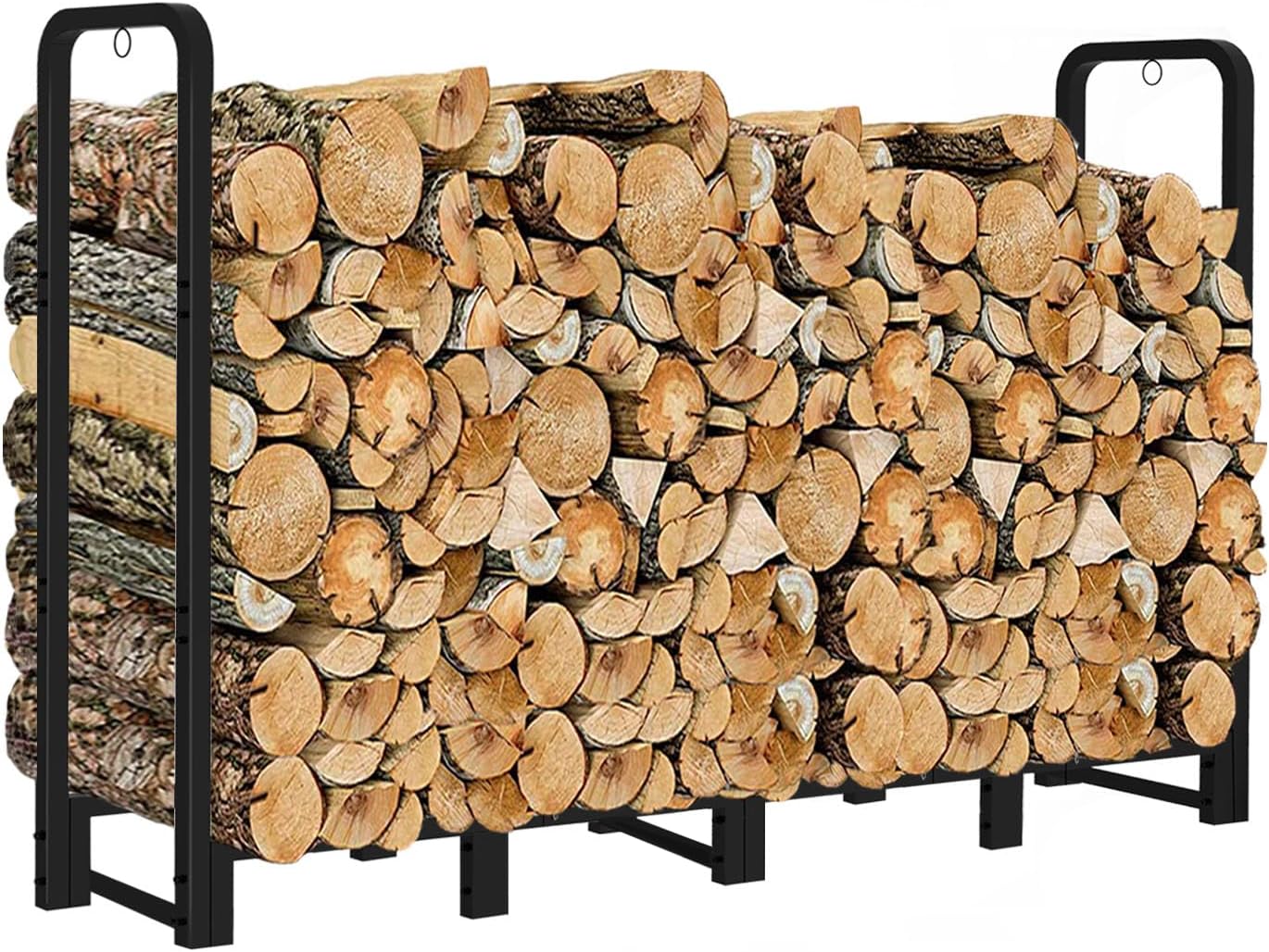 Artibear Firewood Rack Outdoor 8ft Heavy Duty Logs Holder for Indoor Fireplace Metal Wood Pile Storage Stacker Organizer, Matte Black