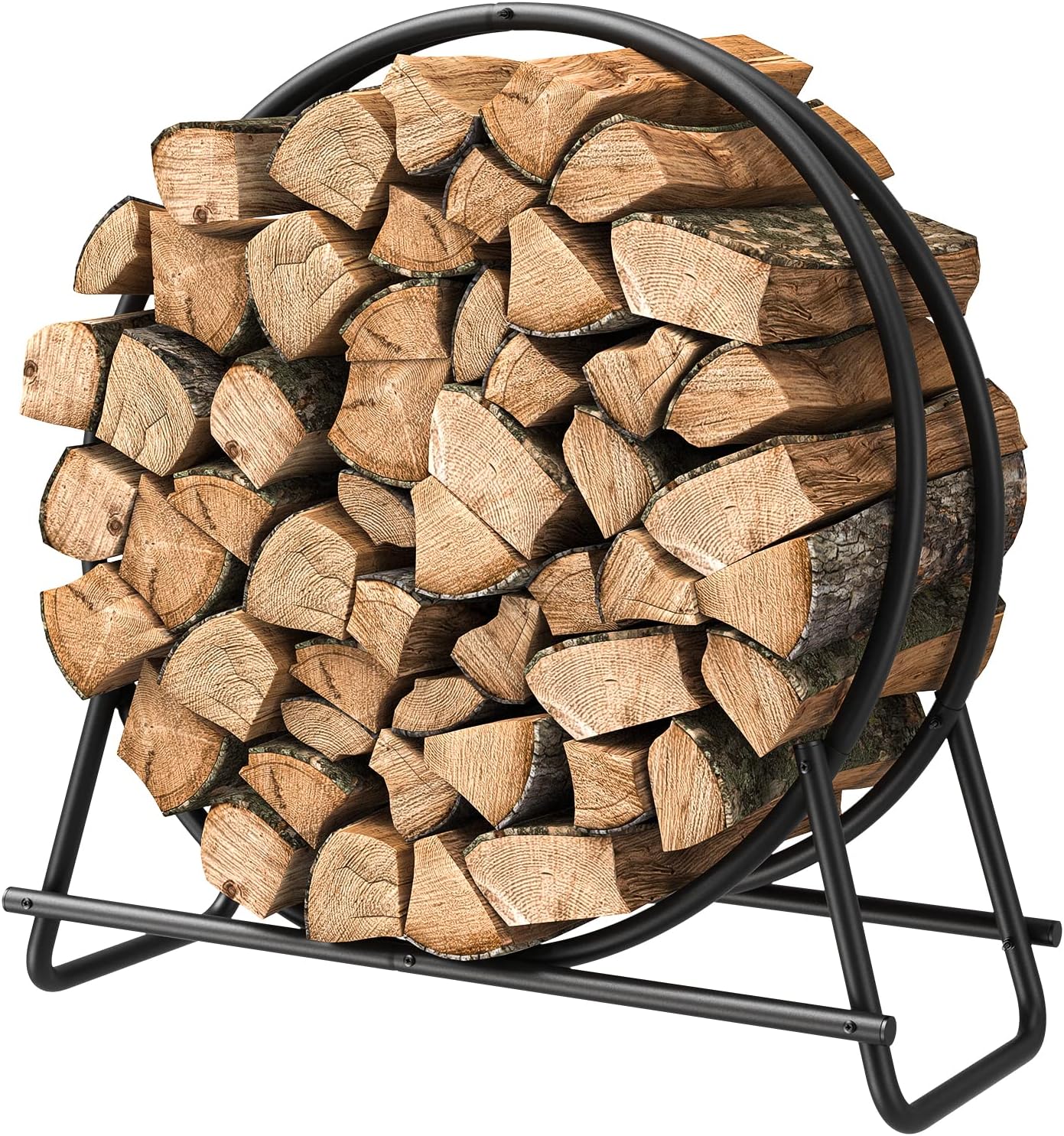 Mr IRONSTONE 30 inch Round Tubular Steel Firewood Rack, Rust Resistant, Black Powder Coated, Ideal for Indoor or Outdoor Fireplace, Patio Deck, Porch, Stacker