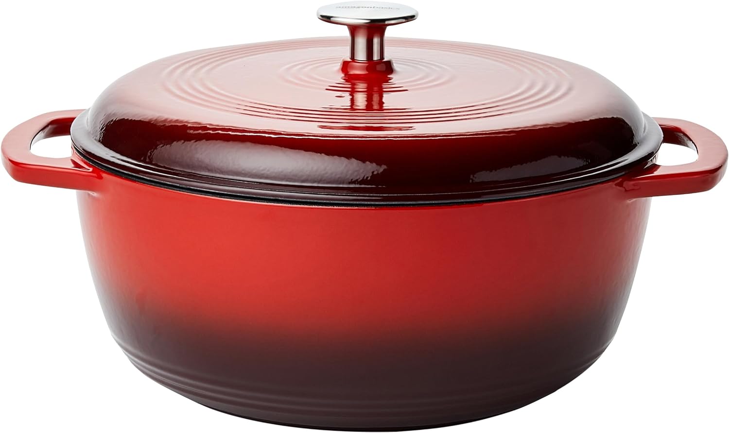 Amazon Basics Enameled Cast Iron Covered Round Dutch Oven, 6-Quart, Red