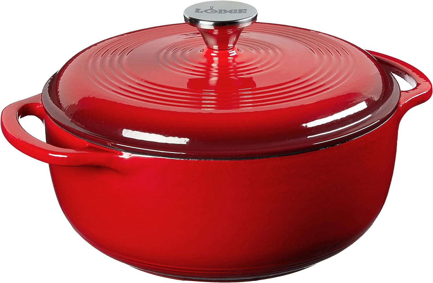 Lodge 4.5 Quart Enameled Cast Iron Dutch Oven with Lid  Dual Handles  Oven Safe up to 500 F or on Stovetop - Use to Marinate, Cook, Bake, Refrigerate and Serve  Island Spice Red