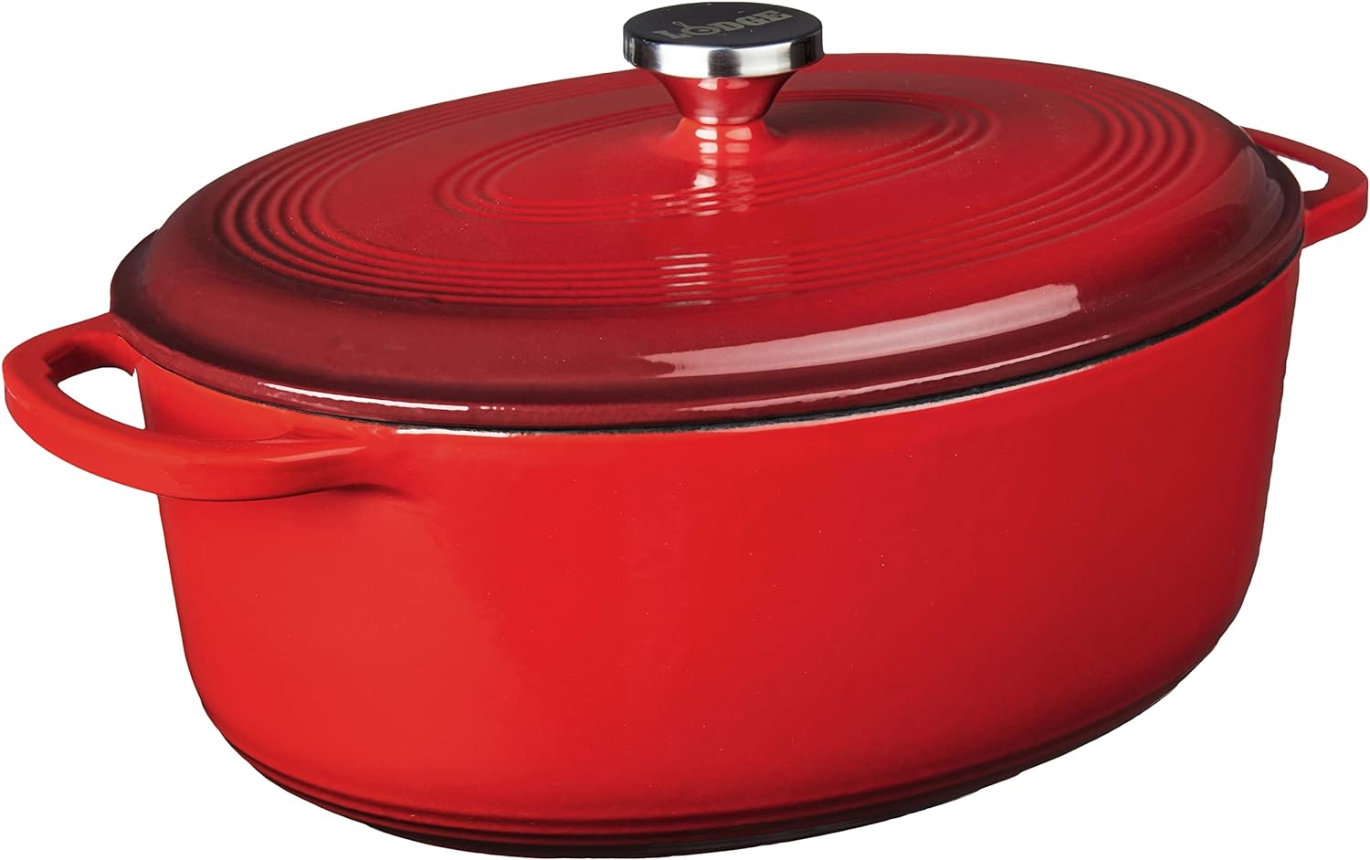 Lodge 7 Quart Enameled Cast Iron Dutch Oven with Lid  Dual Handles  Oven Safe up to 500 F or on Stovetop - Use to Marinate, Cook, Bake, Refrigerate and Serve  Red