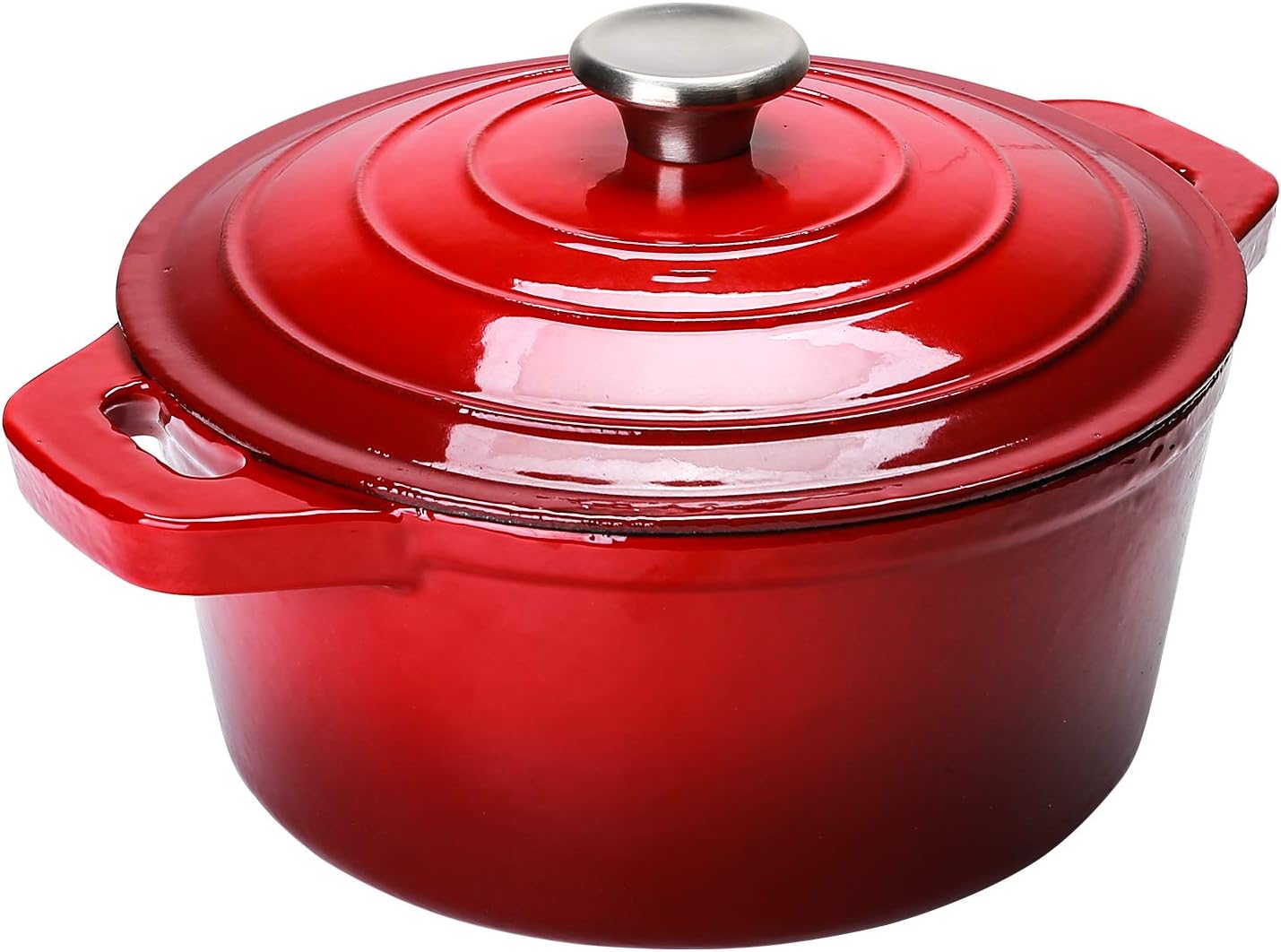 Puricon 5.5 Quart Enameled Cast Iron Dutch Oven with Lid, 5.5 QT Deep Round Dutch Oven Pot with Dual Handles -Red