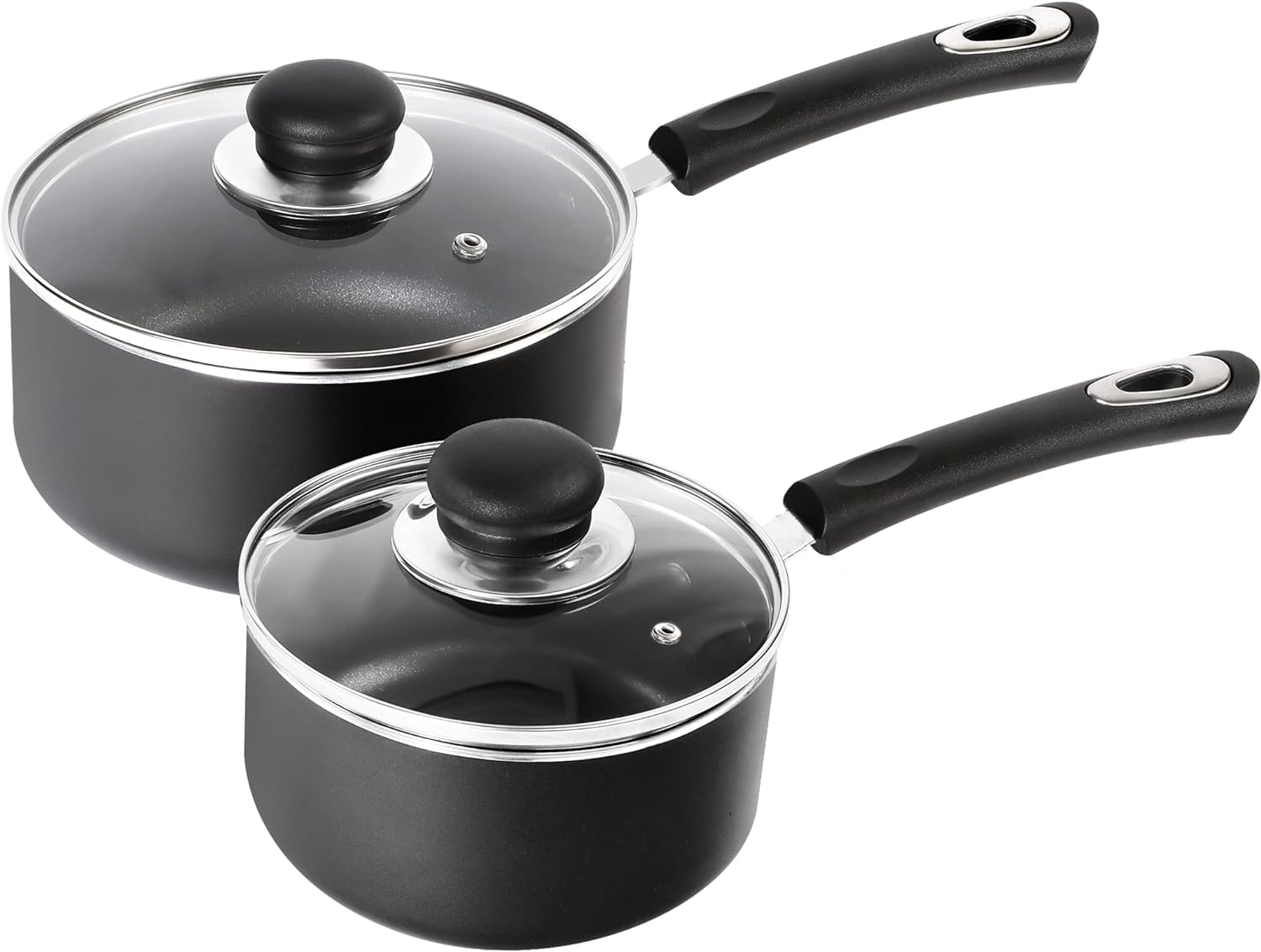 Utopia Kitchen Nonstick Saucepan Set with Lid - 1 Quart and 2 Quart Multipurpose Pots Set Use for Home Kitchen or Restaurant (Grey-Black)