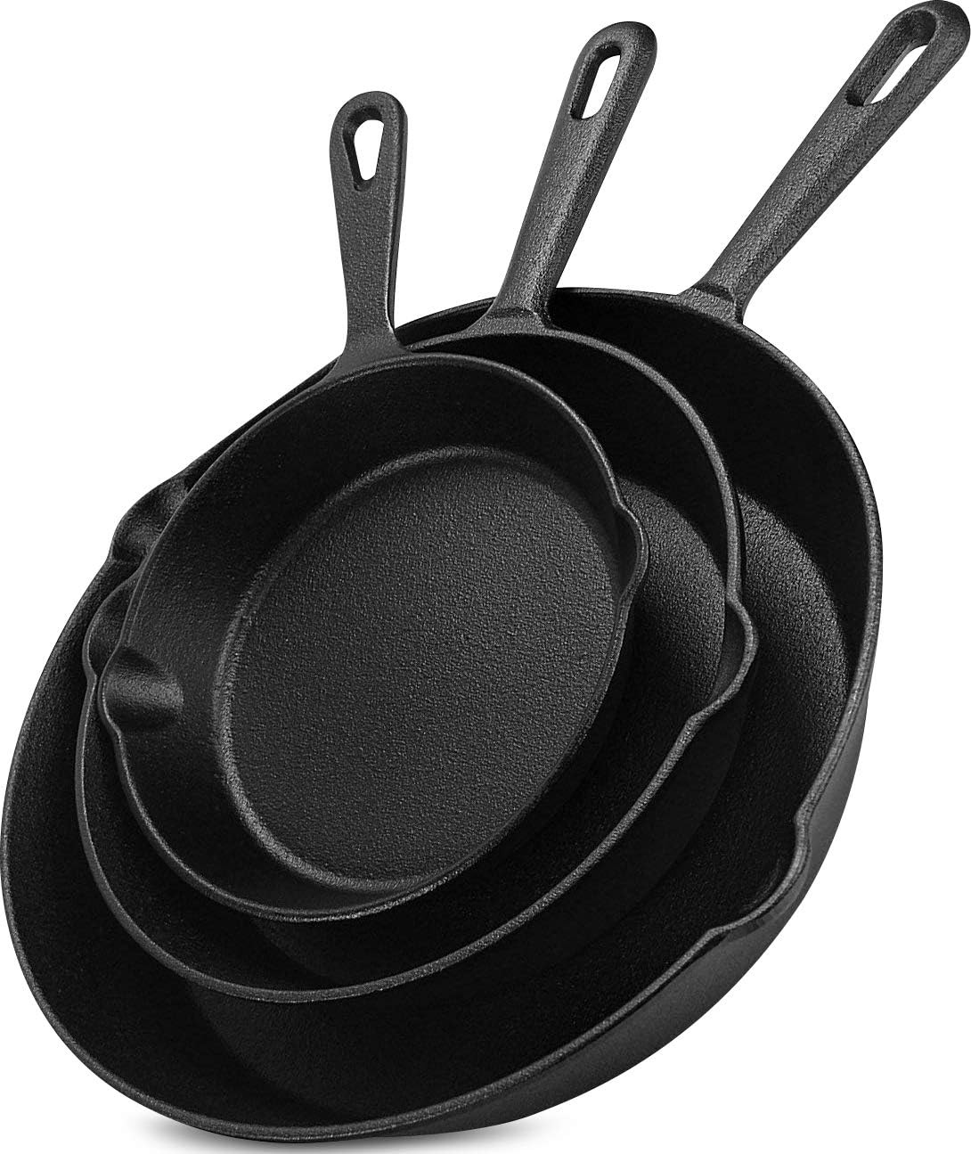 Utopia Kitchen Pre Seasoned Cast Iron Skillet 3 Piece, Cast Iron Grill Pan, Frying Pans, Saute Fry Pan, Cast Iron Set (Black)