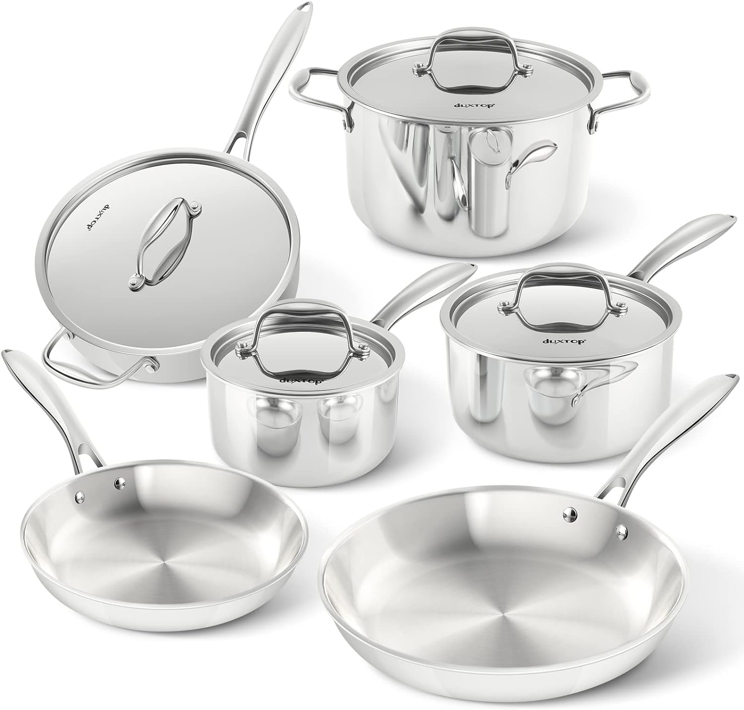 Duxtop Whole-Clad Tri-Ply Stainless Steel Induction Cookware Set, 10PC Kitchen Pots and Pans Set