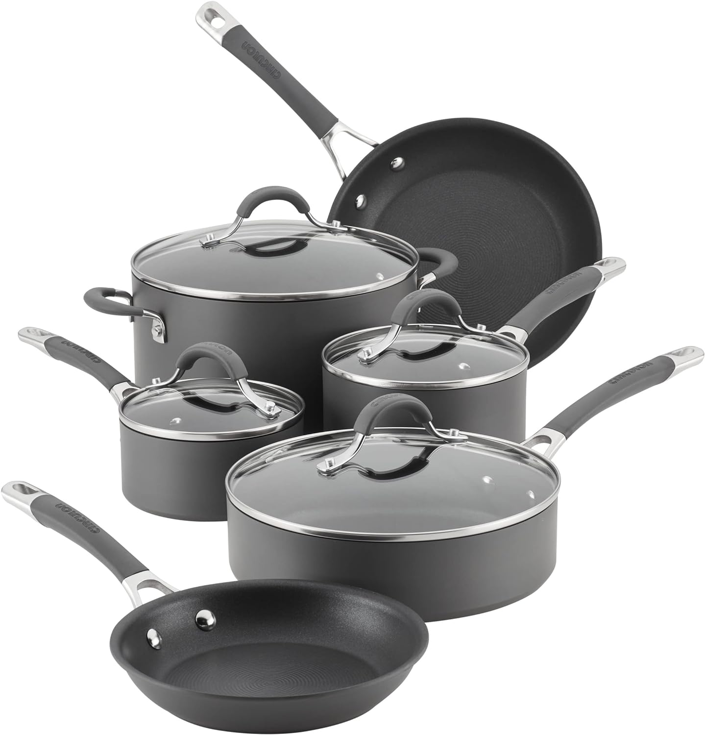 Circulon 83903 Radiance Hard Anodized Nonstick Cookware Pots and Pans Set, 10 Piece, Gray