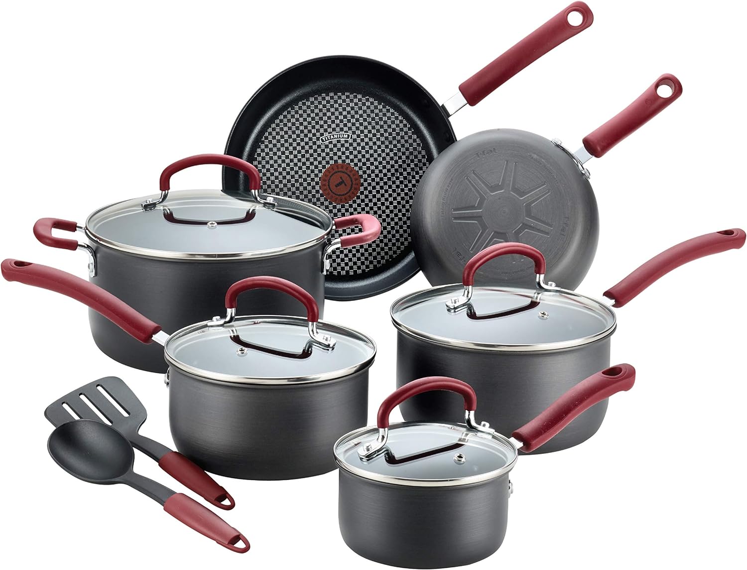 T-fal Ultimate Hard Anodized Nonstick Cookware Set 12 Piece Oven Broiler Safe 600F Pots and Pans, Dishwasher Safe Black