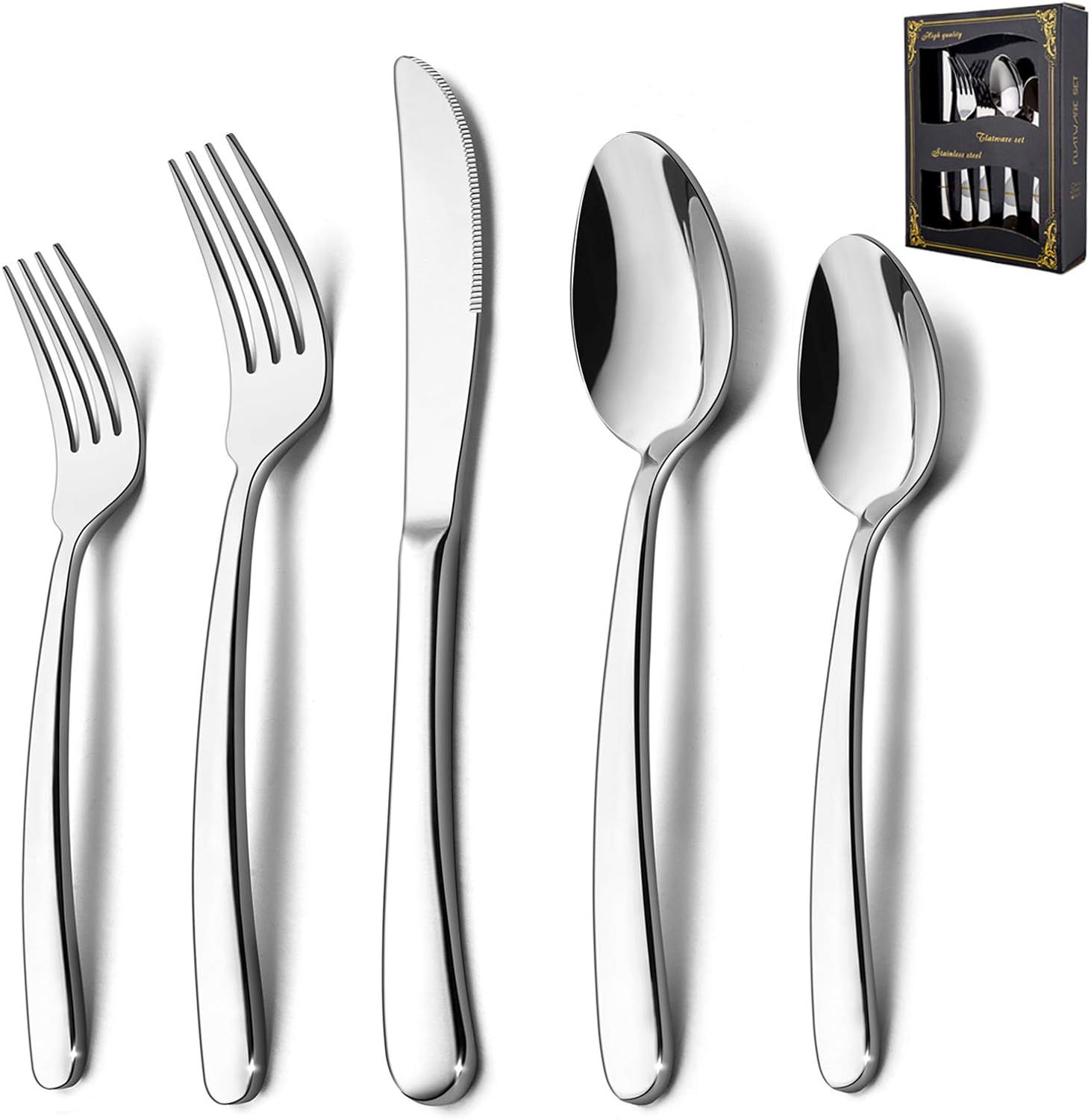 60-Piece Heavy Duty Silverware Set, HaWare Stainless Steel Solid Flatware Cutlery for 12, Modern & Elegant Design for Home/Hotel/Wedding, Mirror Polished and Dishwasher Safe