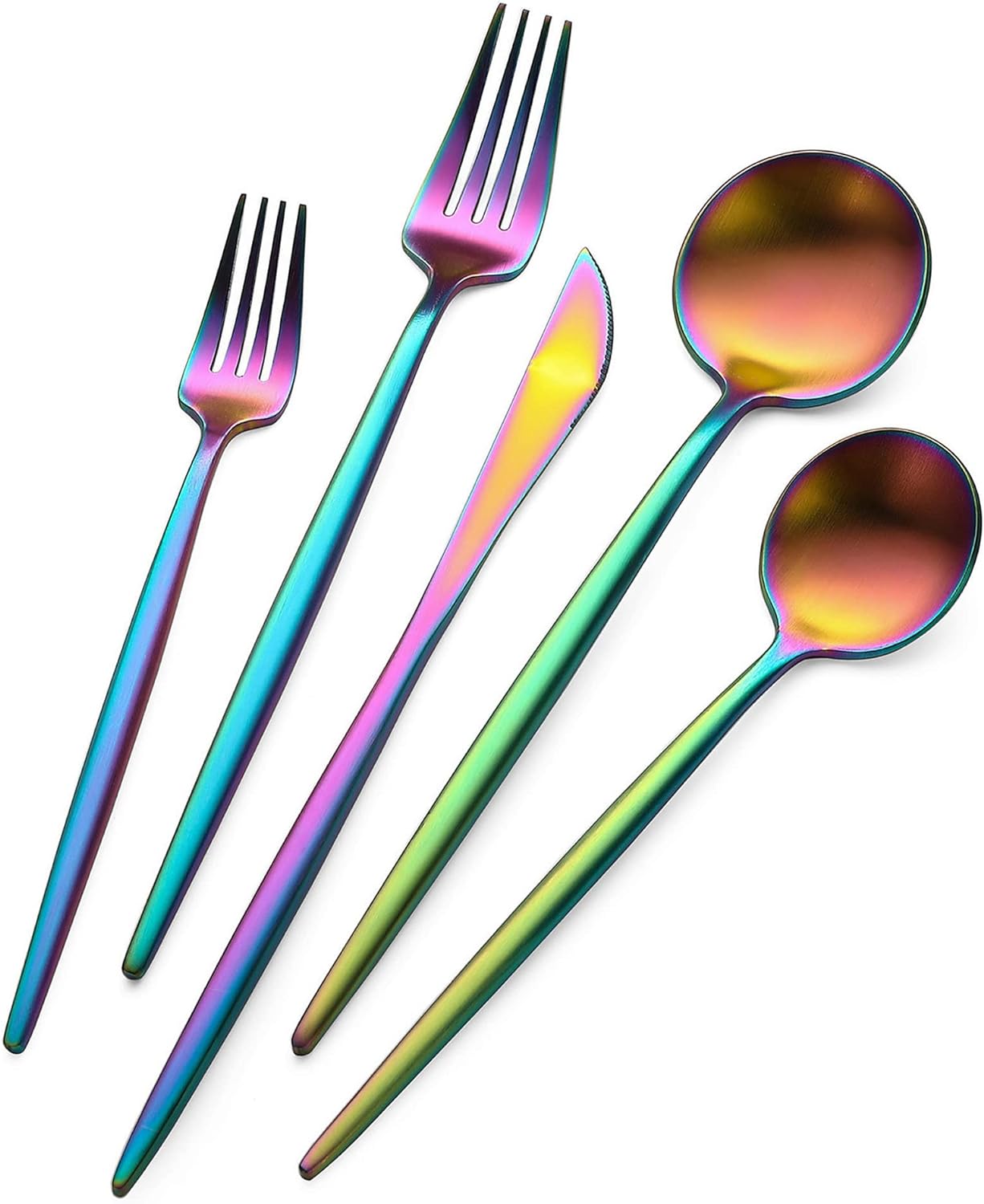 Rainbow Flatware Matte Silverware Set - 20 Piece 18/10 Colorful Stainless Steel Flatware Cutlery Utensils Tableware Set Service for 4, Include Knife/Fork/Spoon, Reusable, Dishwasher Safe