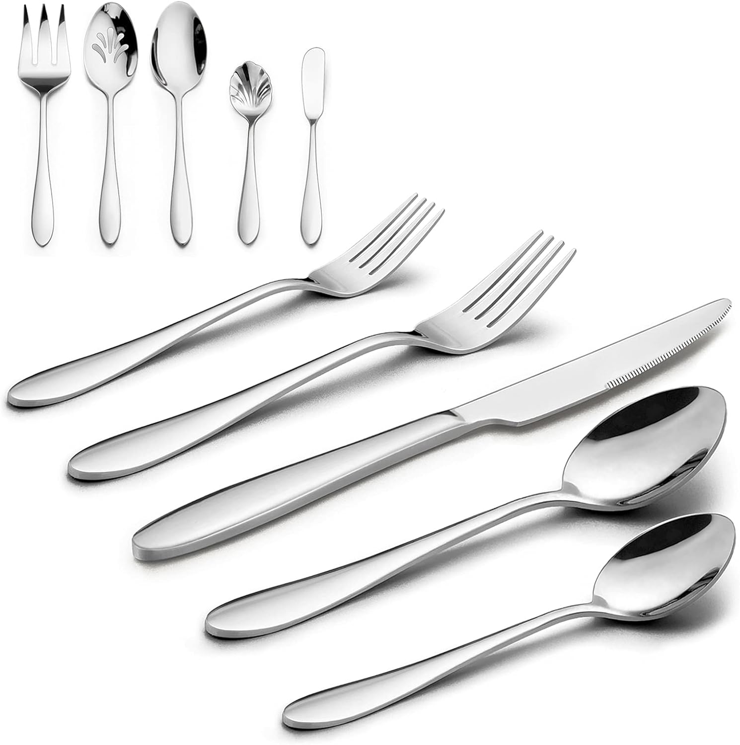 HaWare 65-Piece Silverware Set with Serving Utensils, Stainless Steel Flatware Cutlery Set for 12, Fancy Tableware Eating Utensils for Home Kitchen Restaurant Hotel, Mirror Polished, Dishwasher Safe