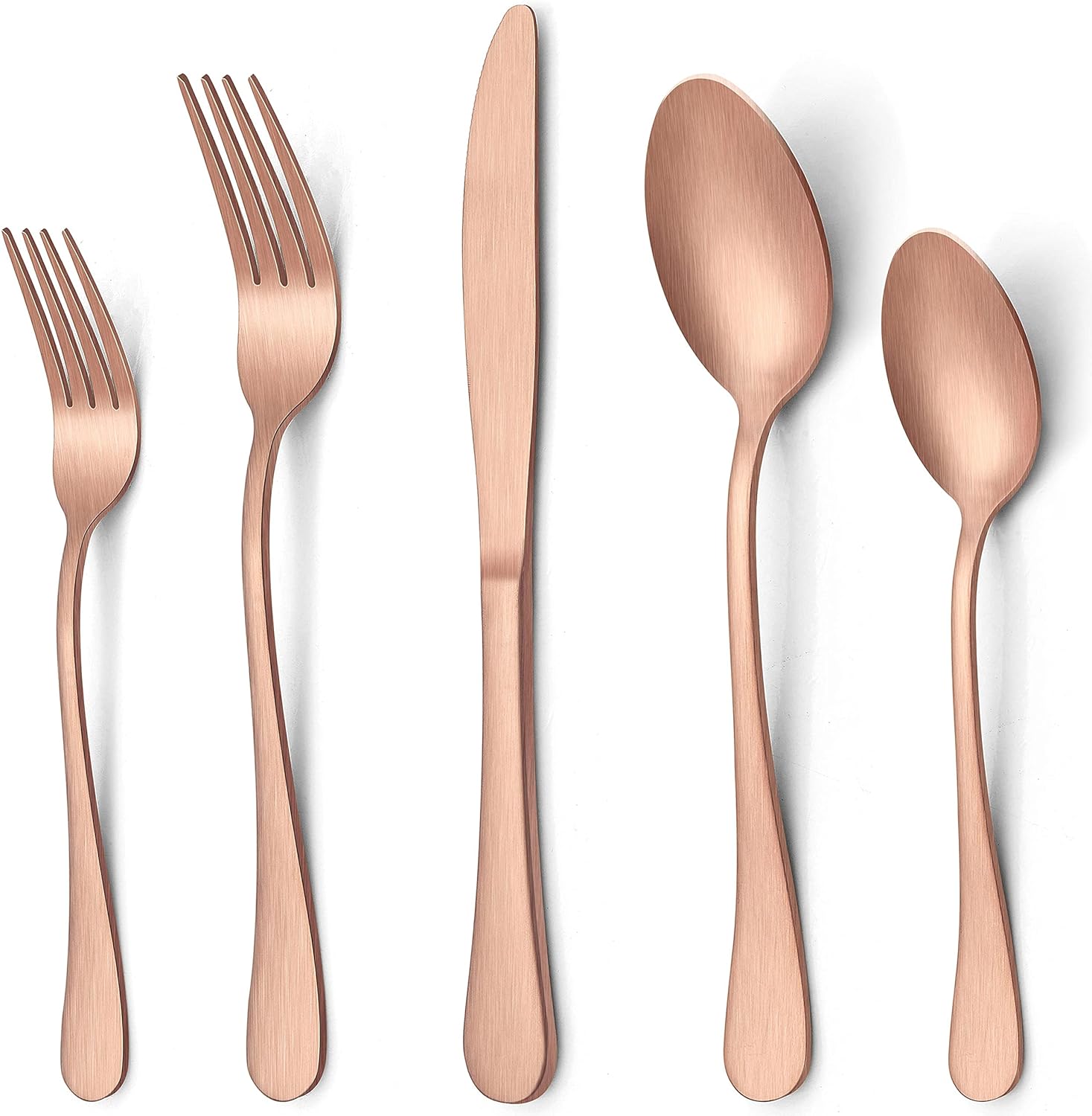 LIANYU 20 Piece Matte Copper Silverware Set, Stainless Steel Copper Flatware Cutlery Set for 4, Fancy Kitchen Utensil Tableware Set for Home Restaurant Party, Satin Finish, Dishwasher Safe