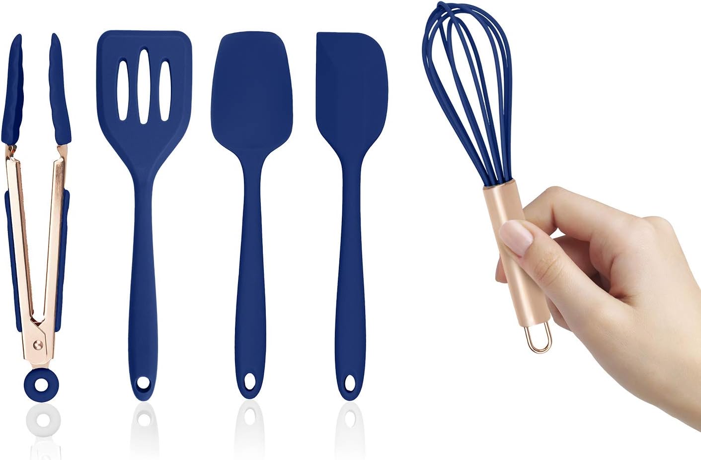 COOK WITH COLOR Set of Five Navy and Rose Gold Silicone Mini Kitchen Utensil Set