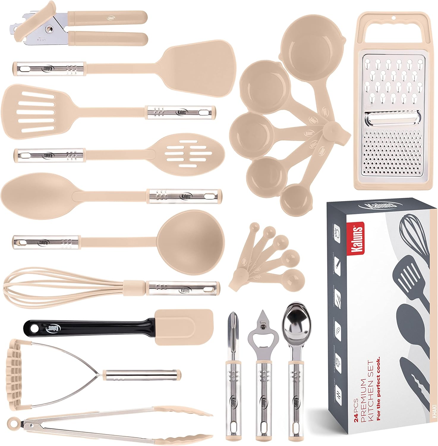 Kitchen Utensils Set, Cooking Utensil Set Kitchen Gadgets, Pots and Pans set Nonstick and Heat Resistant, 24 Pcs Nylon and Stainless Steel, Spatula Set, Apartment Essentials Kitchen Cookware Sets