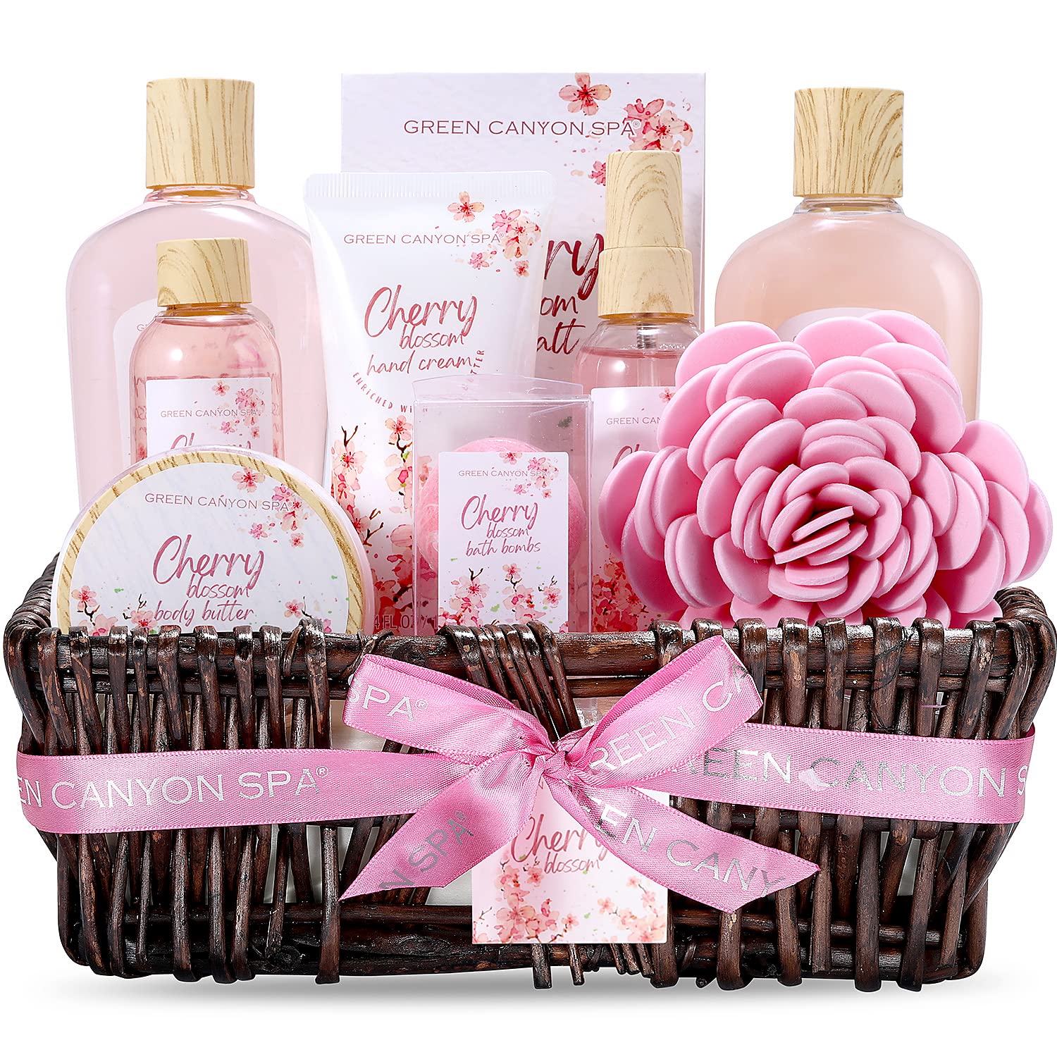 Cherry Blossom Bath Gift Set - Spa Kit with Body Lotion, Essential Oils for Women - Birthday and Christmas Gifts