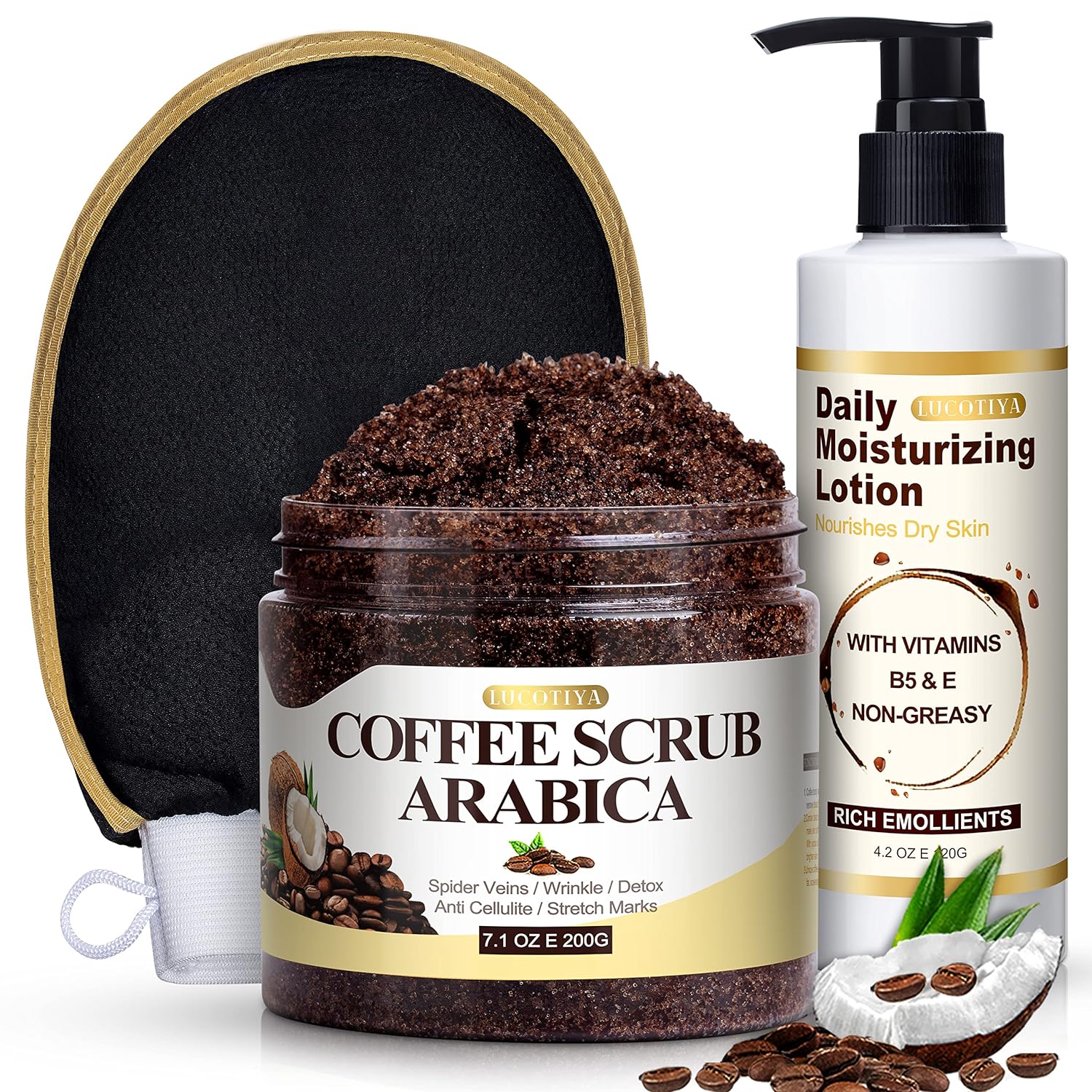 Coffee Scrub Body Exfoliator Skin Care Set, Moisturizing and Exfoliating Body Face Hand Leg Foot Scrub for Men and Women