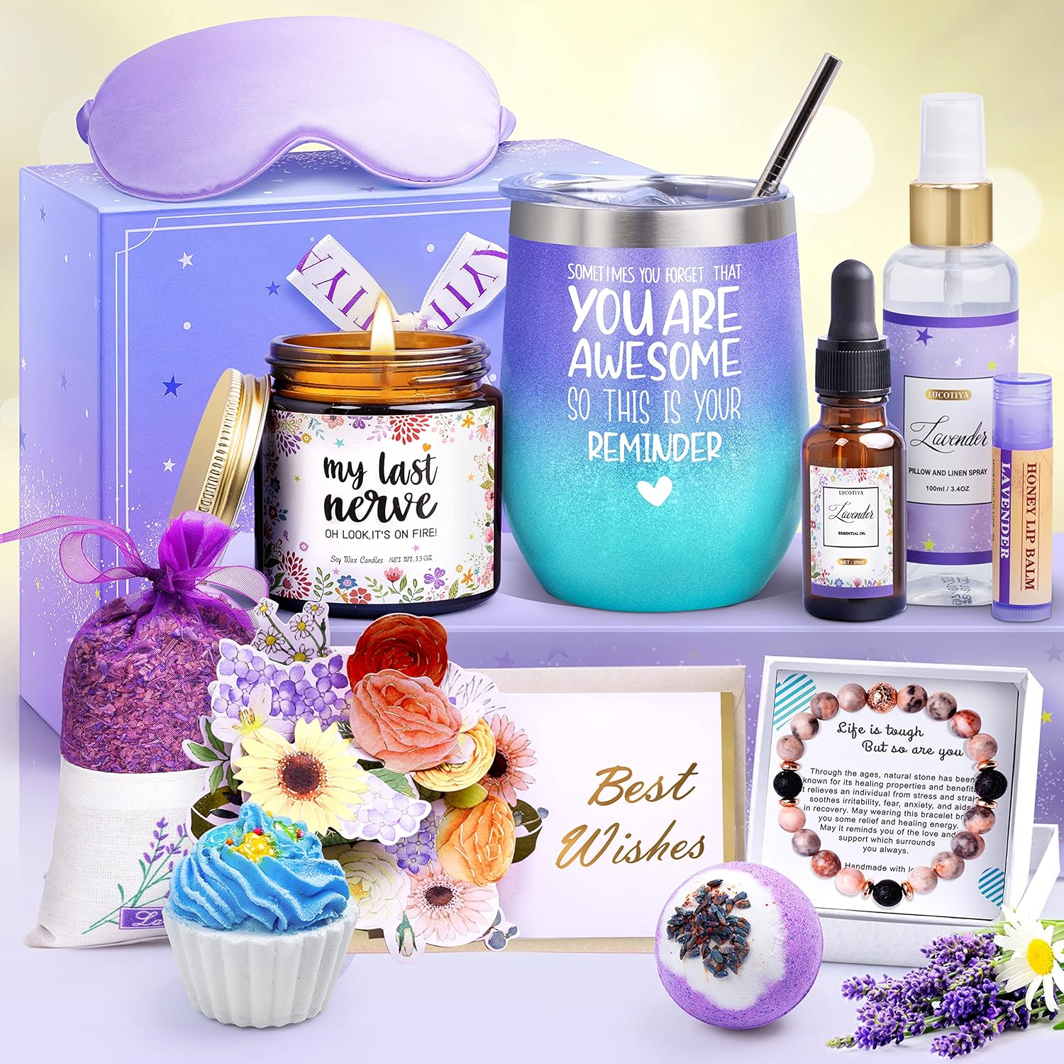 Gifts for Women, Birthday Gifts for Women Self Care Gift for Women Pamper Gift Basket for Women Her,Friends,Mom,Wife 11 pcs Lavender Gift Unique Gift Ideas for Women Christmas Gifts