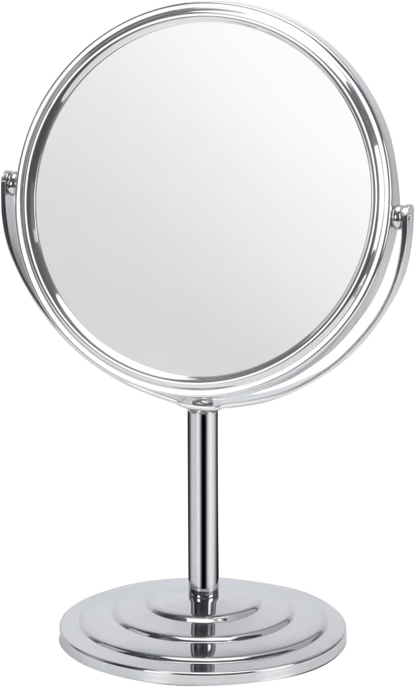 1X 3X Magnifying Makeup Mirror Vanity Mirror for Tabletop, Silver 7 Inch Standing Bathroom Cosmetic Mirror, Portable Double Sided Magnification Mirror