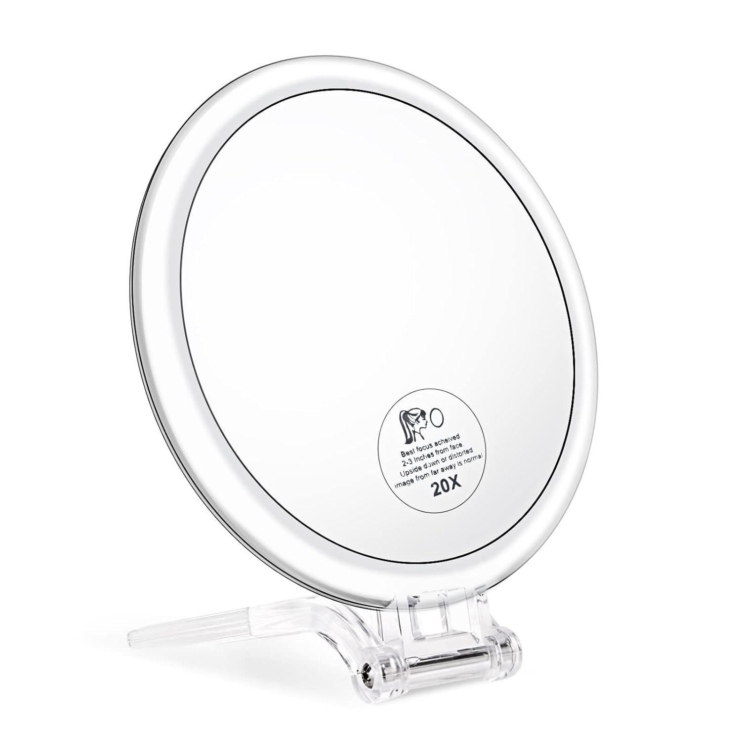 Magnifying Handheld Mirror Double Sided, 1X 20X Magnification Hand Mirror, Travel Folding Held Adjustable Rotation Pedestal, Portable Small Makeup Mirror, 6 Inch