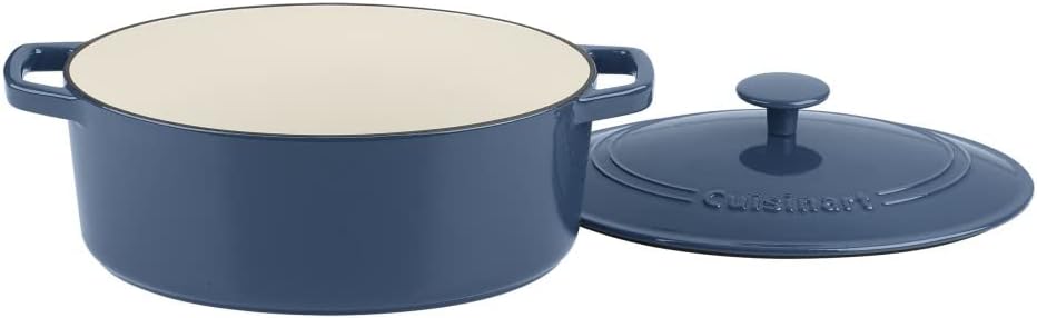 Cuisinart Cast Iron Casserole, 5.5 Qt Oval Covered, Enameled Provencial Blue