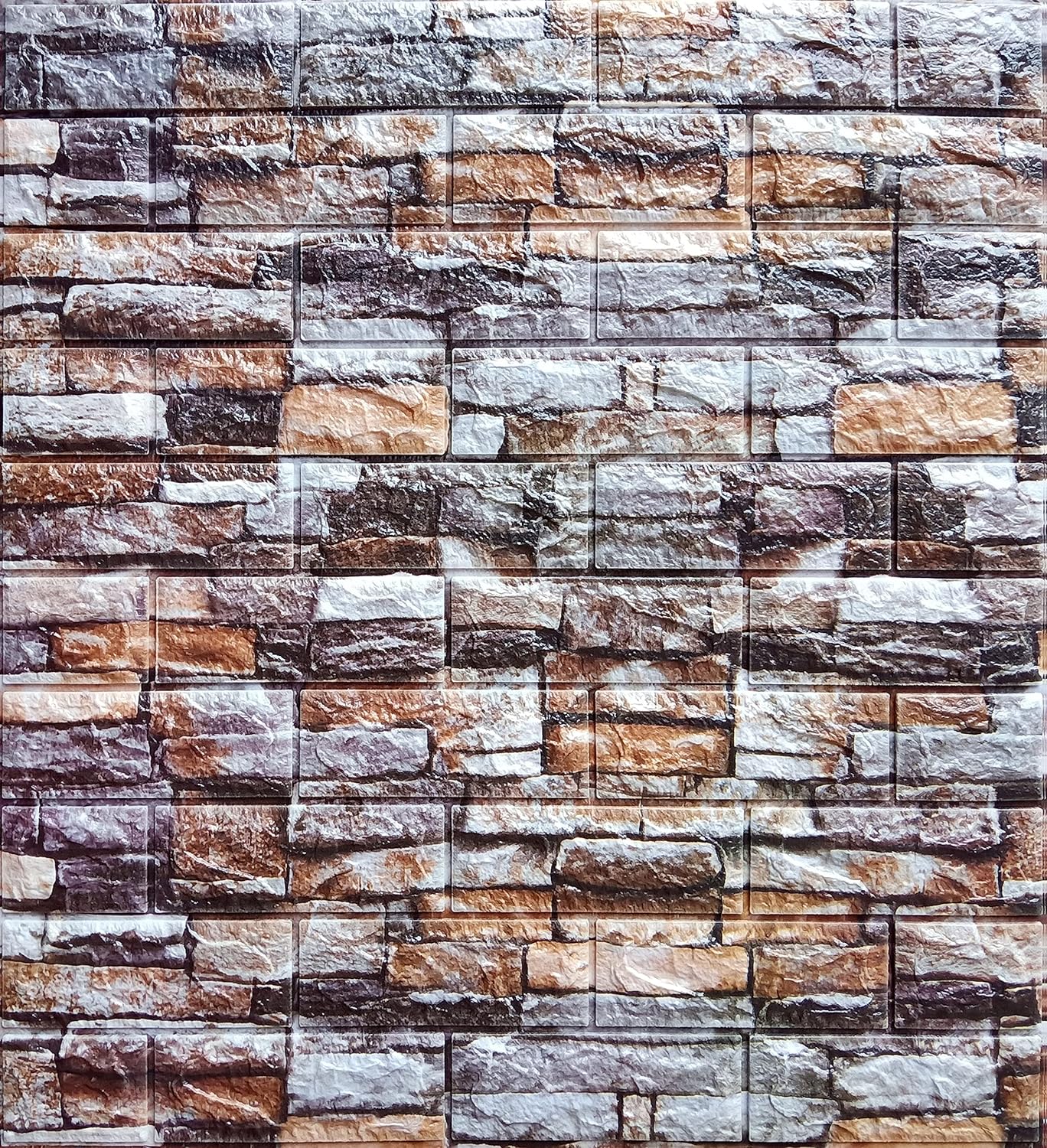 Dundee Deco PJ2222 Multicolored Faux Bricks, Stones 3D Wall Panel, Peel and Stick Wall Sticker, Self Adhesive Foam Wallpaper Wall Paneling Decor, 2.3ft X 2.3ft, 5.29 sq ft Each