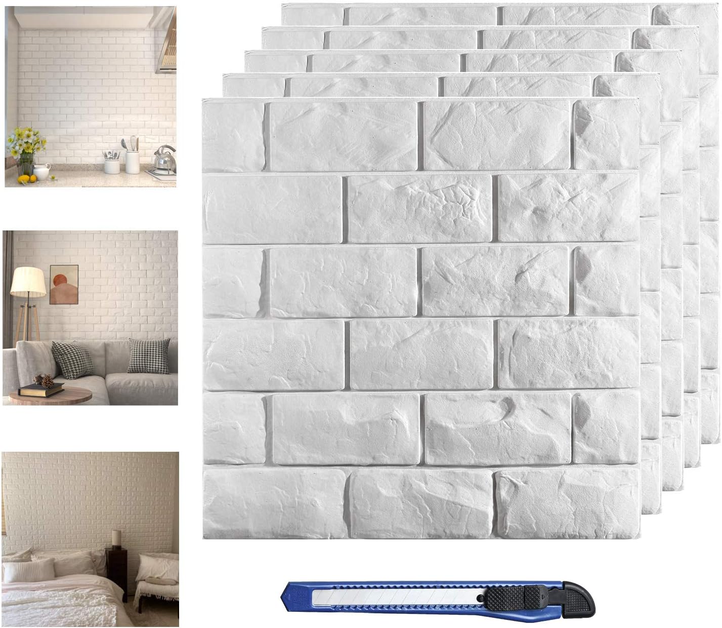 30 Pcs 3D Wall Panels, White Brick Printable 3D Wallpaper Stick and Peel, Self Adhesive Waterproof Foam Faux Brick Paneling for Bedroom, Bathroom, Kitchen, Fireplace (29.06 sq feet Coverage)