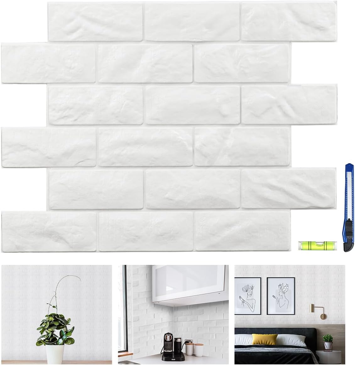 11 Pcs 3D Wall Panels, White Brick Printable 3D Wallpaper Stick and Peel, Self Adhesive Waterproof Foam Faux Brick Paneling for Bedroom, Bathroom, Kitchen, Fireplace (12.5 sq feet Coverage)