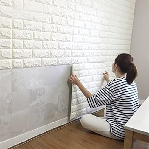 10PCS 3D Brick Wall Stickers, PE Foam Self-Adhesive Wallpaper Removable and Waterproof Art Wall Tiles for Bedroom Living Room Background TV Decor