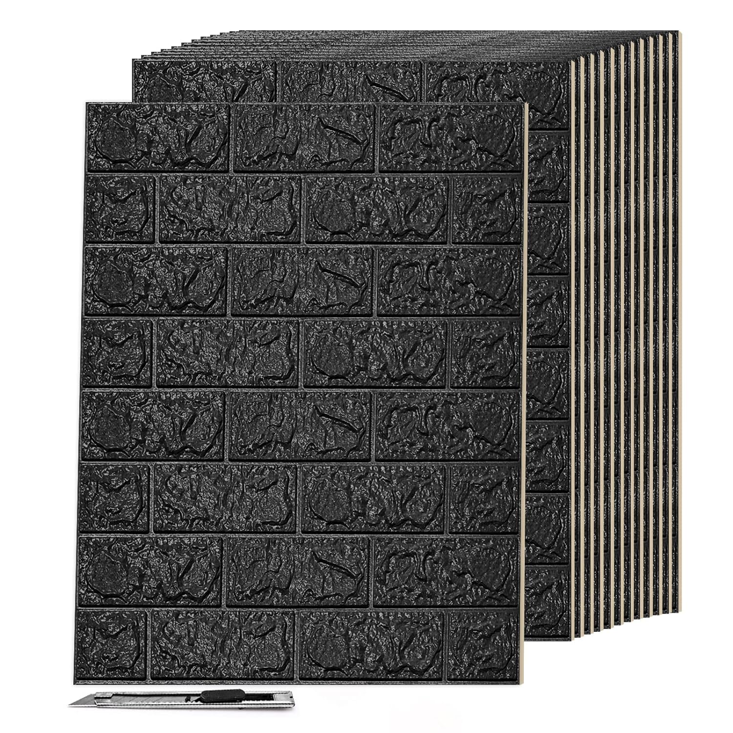 Art3d 30 Pcs 3D Peel and Stick Foam Brick Wall Panels, Black