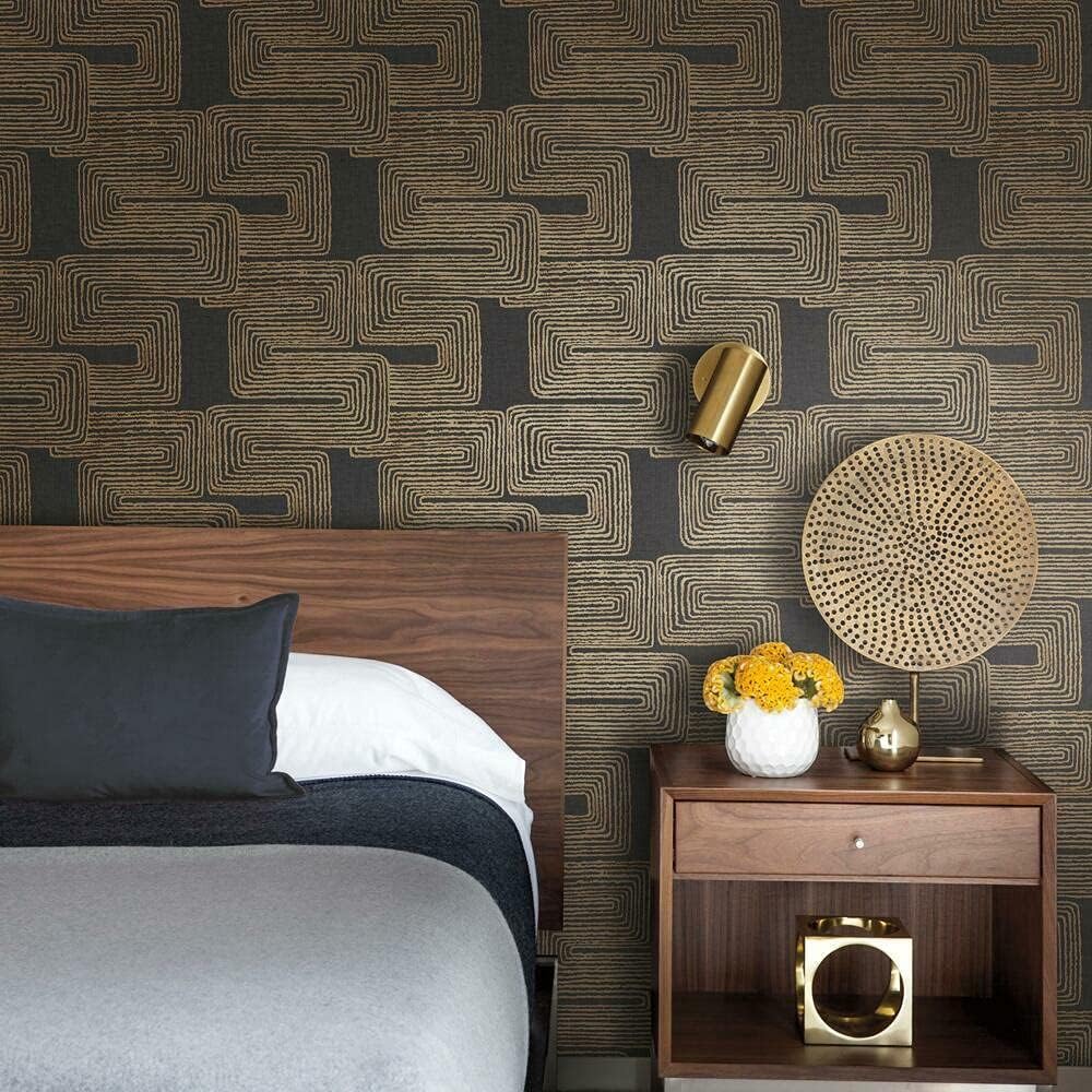 RoomMates RMK12213PL Nikki Chu Black and Metallic Gold Zulu Signature Peel and Stick Wallpaper