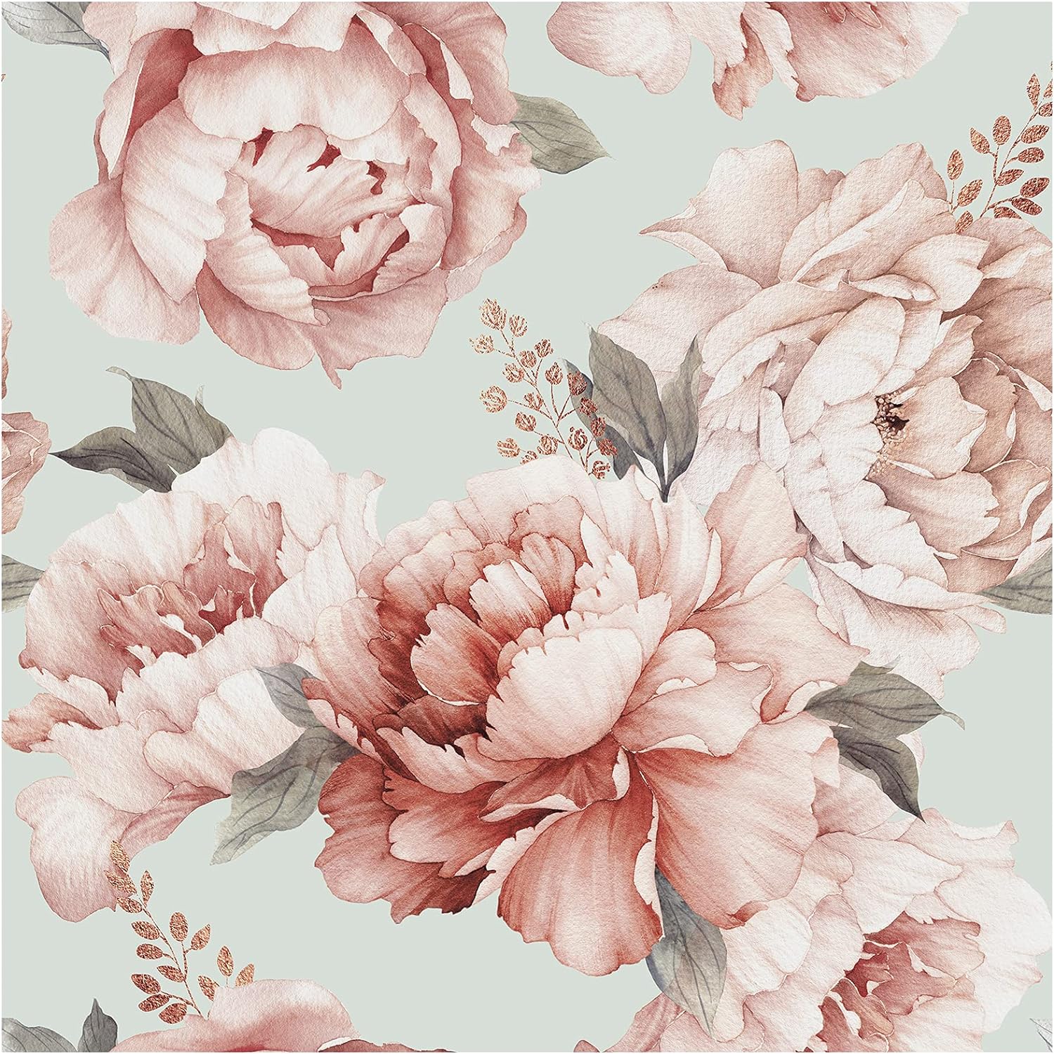 HAOKHOME 93130 Vintage Peel and Stick Peony Floral Wallpaper for Bedroom Azure/Mistyrose Removable Home Wall Decorations 17.7in x 118in